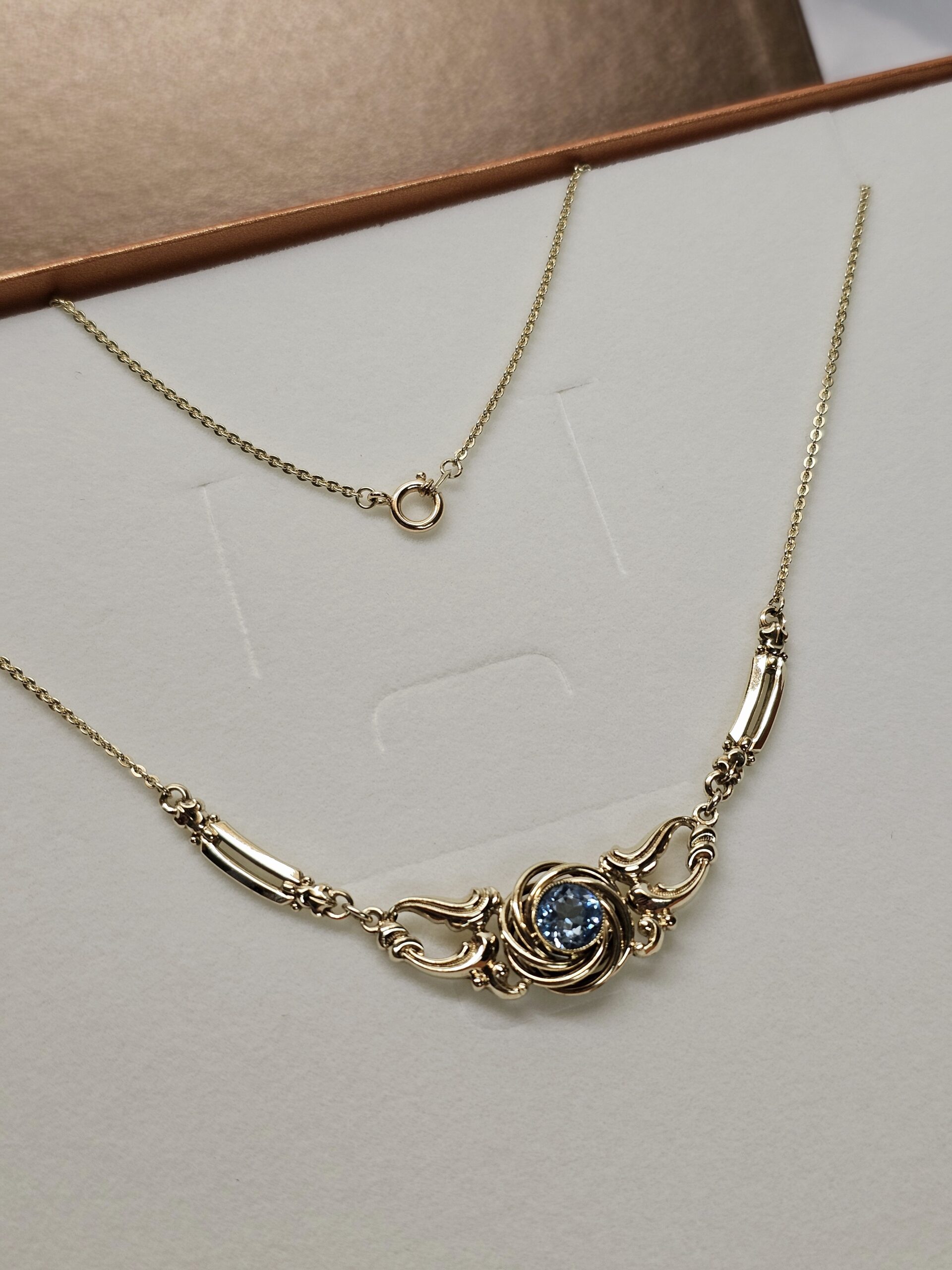 42,5 cm Nostalgische Halskette Kette Collier Laurin K & L American Doublé vergoldet Kristall Stein blau hellblau Shabby Vintage elegant MK102 – Bild 5