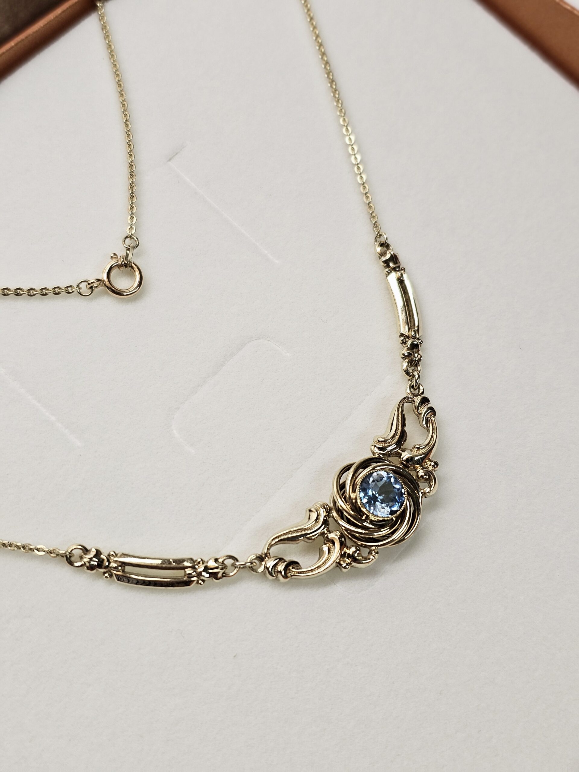 42,5 cm Nostalgische Halskette Kette Collier Laurin K & L American Doublé vergoldet Kristall Stein blau hellblau Shabby Vintage elegant MK102 – Bild 4