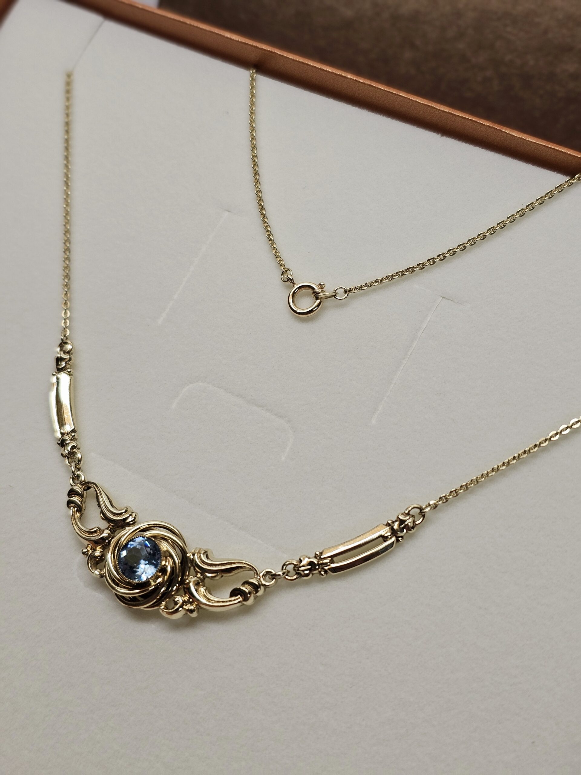 42,5 cm Nostalgische Halskette Kette Collier Laurin K & L American Doublé vergoldet Kristall Stein blau hellblau Shabby Vintage elegant MK102 – Bild 2