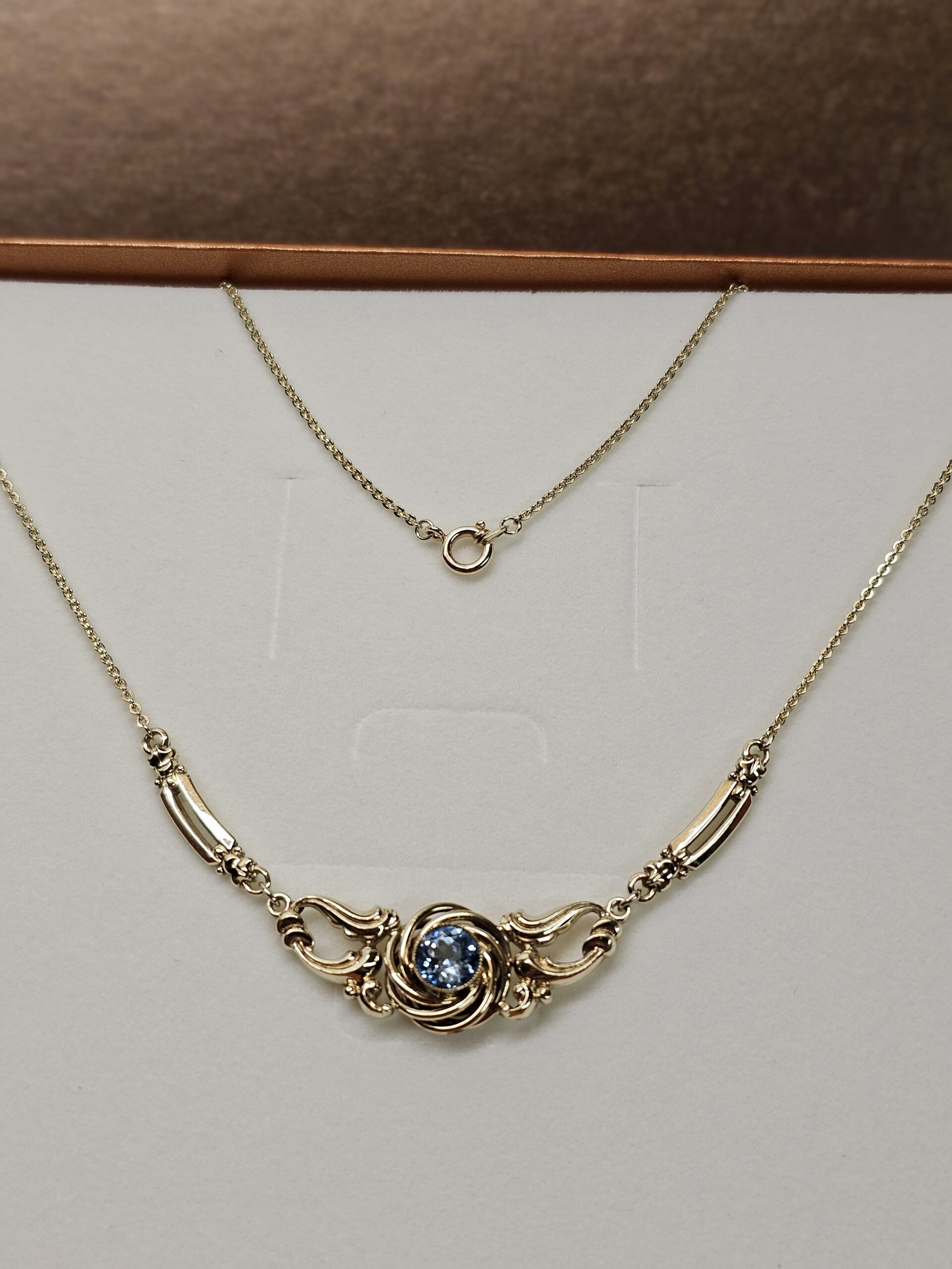 42,5 cm Nostalgische Halskette Kette Collier Laurin K & L American Doublé vergoldet Kristall Stein blau hellblau Shabby Vintage elegant MK102 – Bild 3