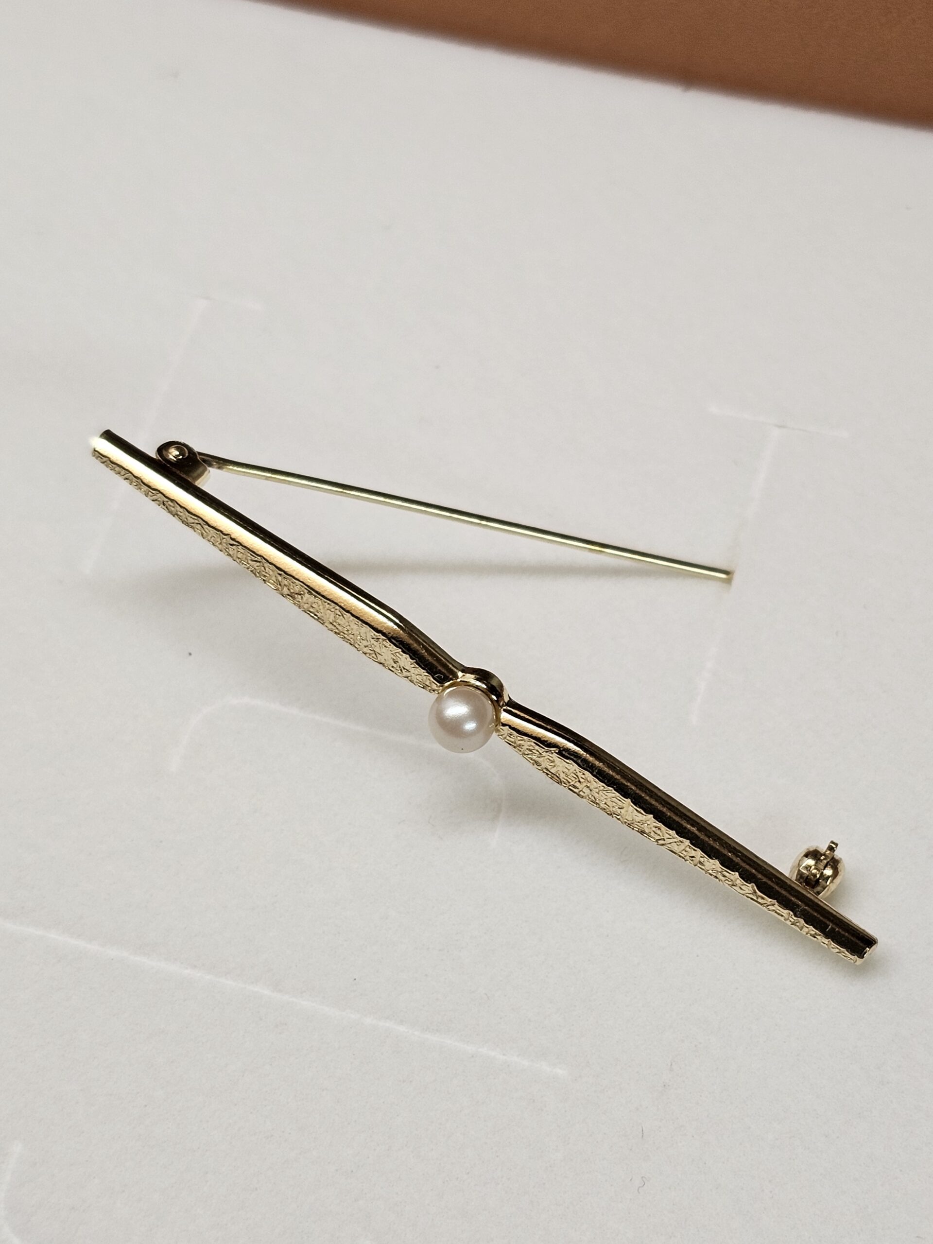 Shabby Vintage Anstecknadel Brosche mit Perle Amerik Doublé vergoldet Nostalgie selten rar MBR105 – Bild 2