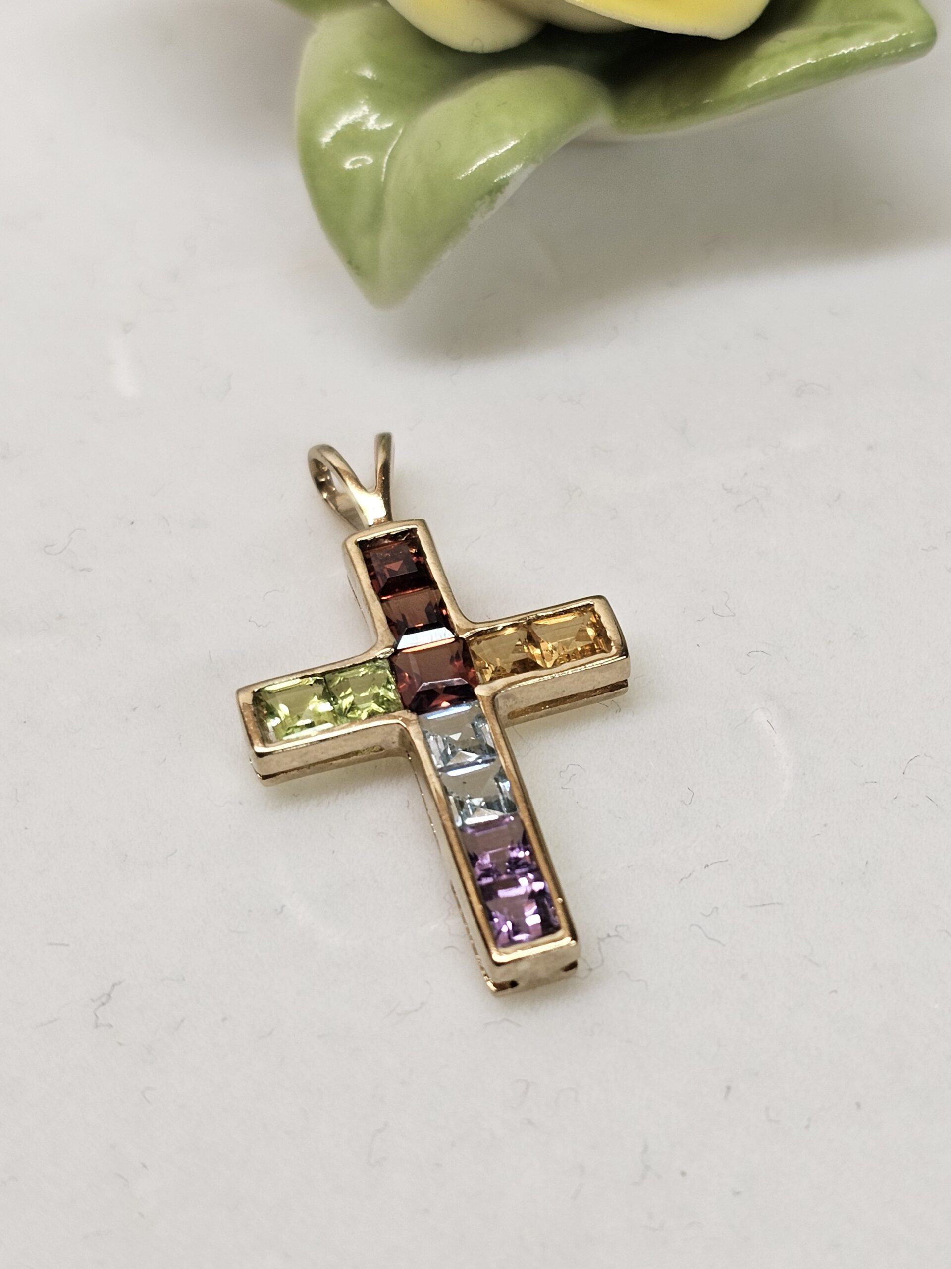 Goldanhänger Kreuzanhänger Anhänger Kreuz Gold 333 Hessonit Granat Peridot Citrin Blautopas Amethyst Vintage elegant GAN169 – Bild 4