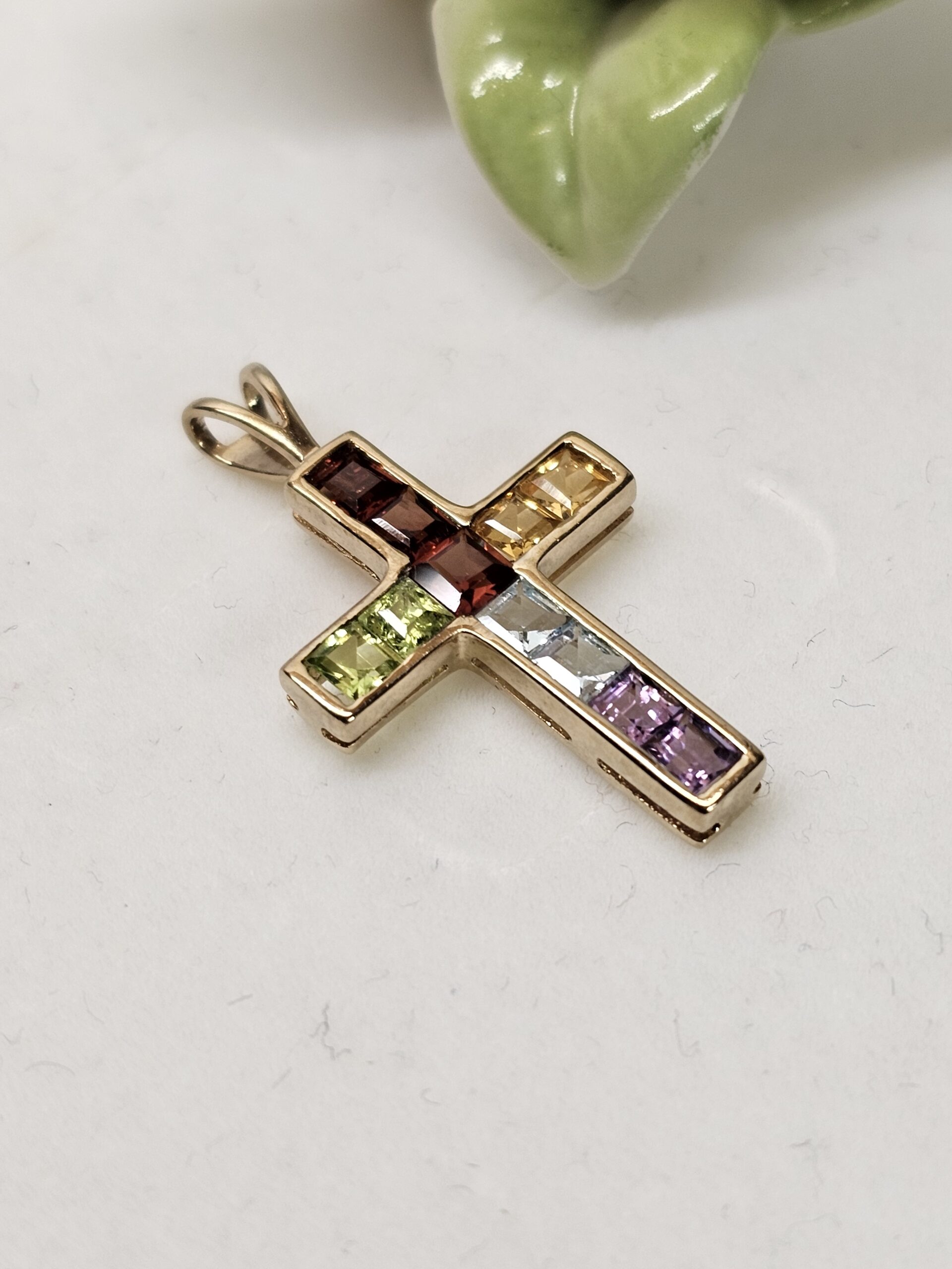Goldanhänger Kreuzanhänger Anhänger Kreuz Gold 333 Hessonit Granat Peridot Citrin Blautopas Amethyst Vintage elegant GAN169 – Bild 2