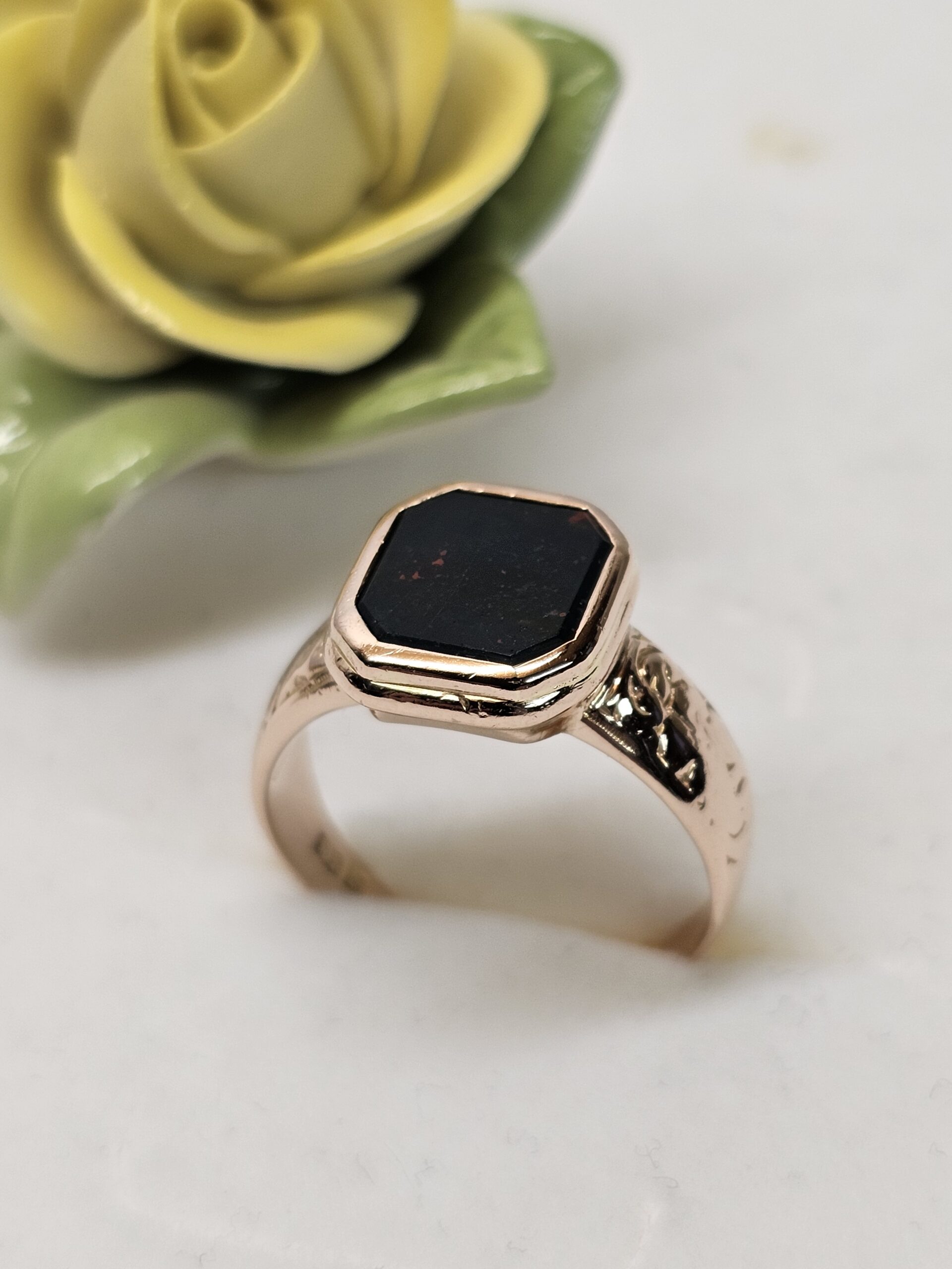 20,3 mm Nostalgischer Ring Goldring Gold Rotgold 585 Heliotrop Blutjaspis Vintage elegant GR180 – Bild 2