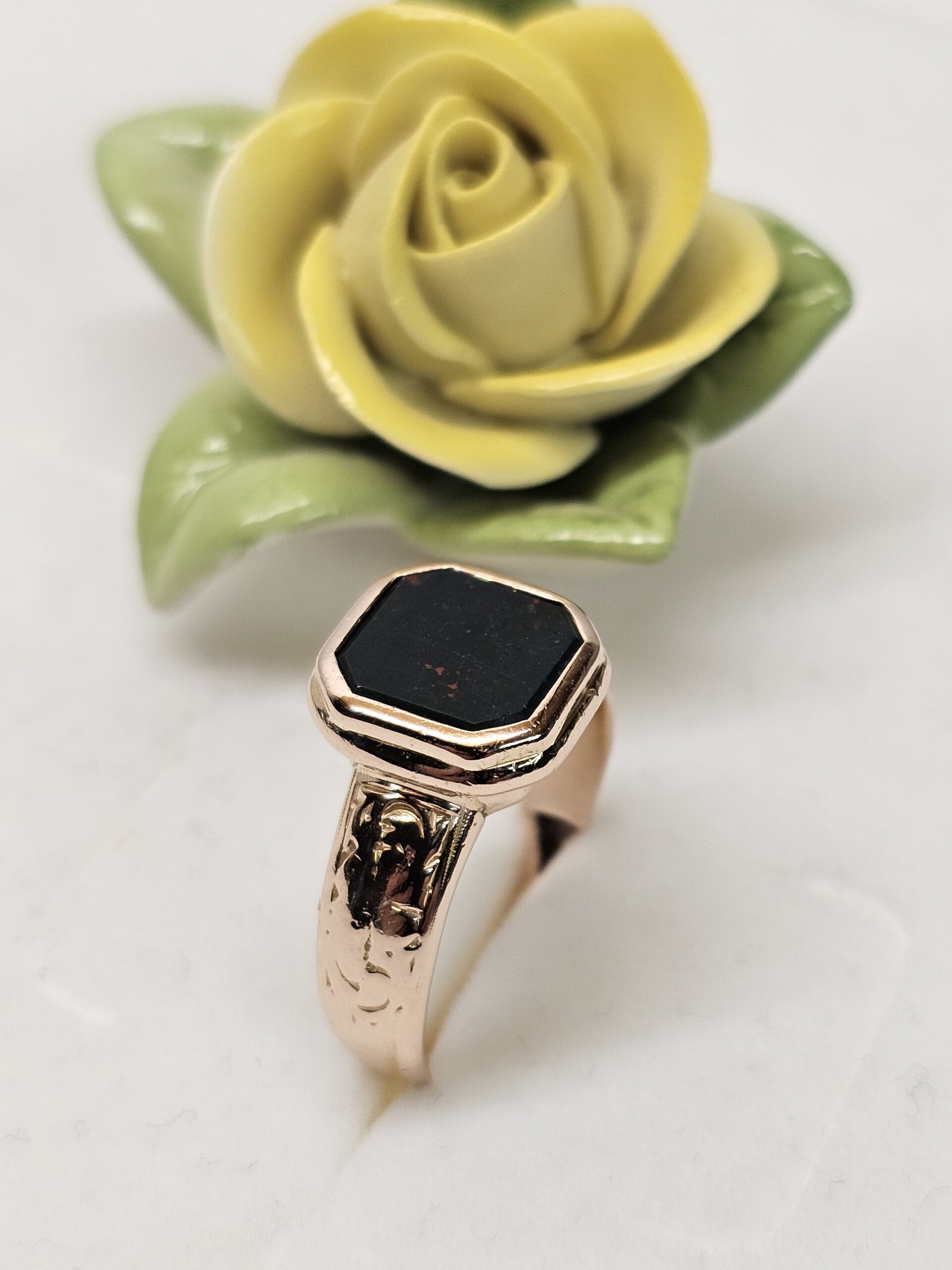 20,3 mm Nostalgischer Ring Goldring Gold Rotgold 585 Heliotrop Blutjaspis Vintage elegant GR180 – Bild 3