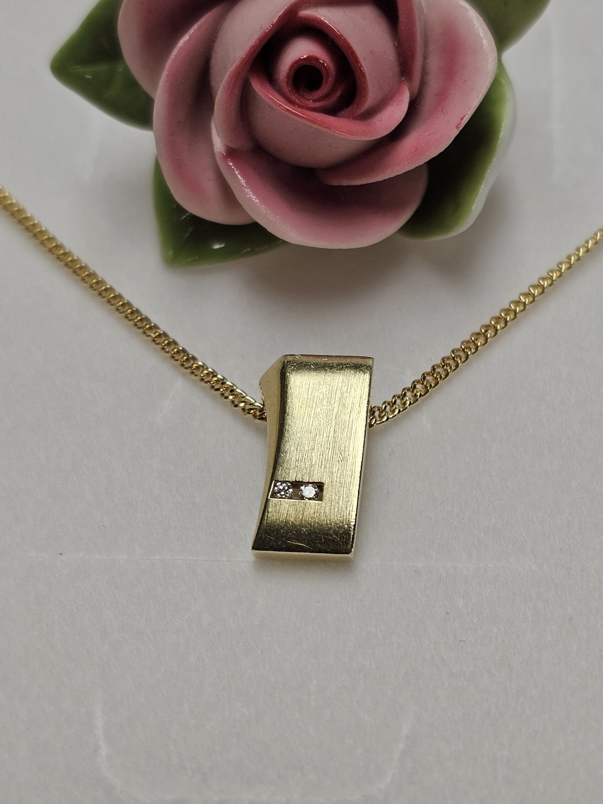 Goldanhänger Anhänger - ohne Kette - Gold 585 Diamant Steinchen Design länglich schlicht Vintage elegant GAN217