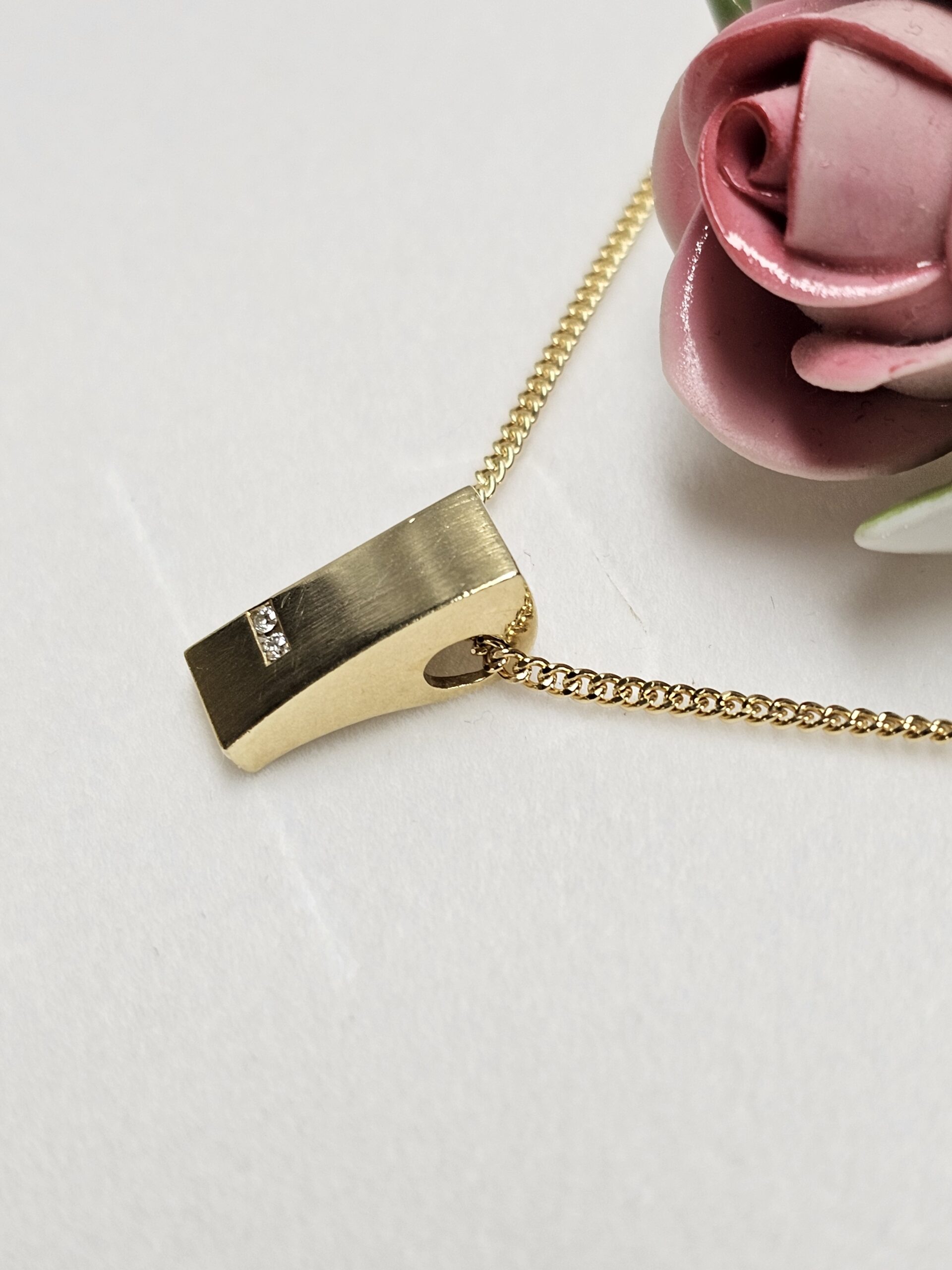 Goldanhänger Anhänger - ohne Kette - Gold 585 Diamant Steinchen Design länglich schlicht Vintage elegant GAN217 – Bild 3