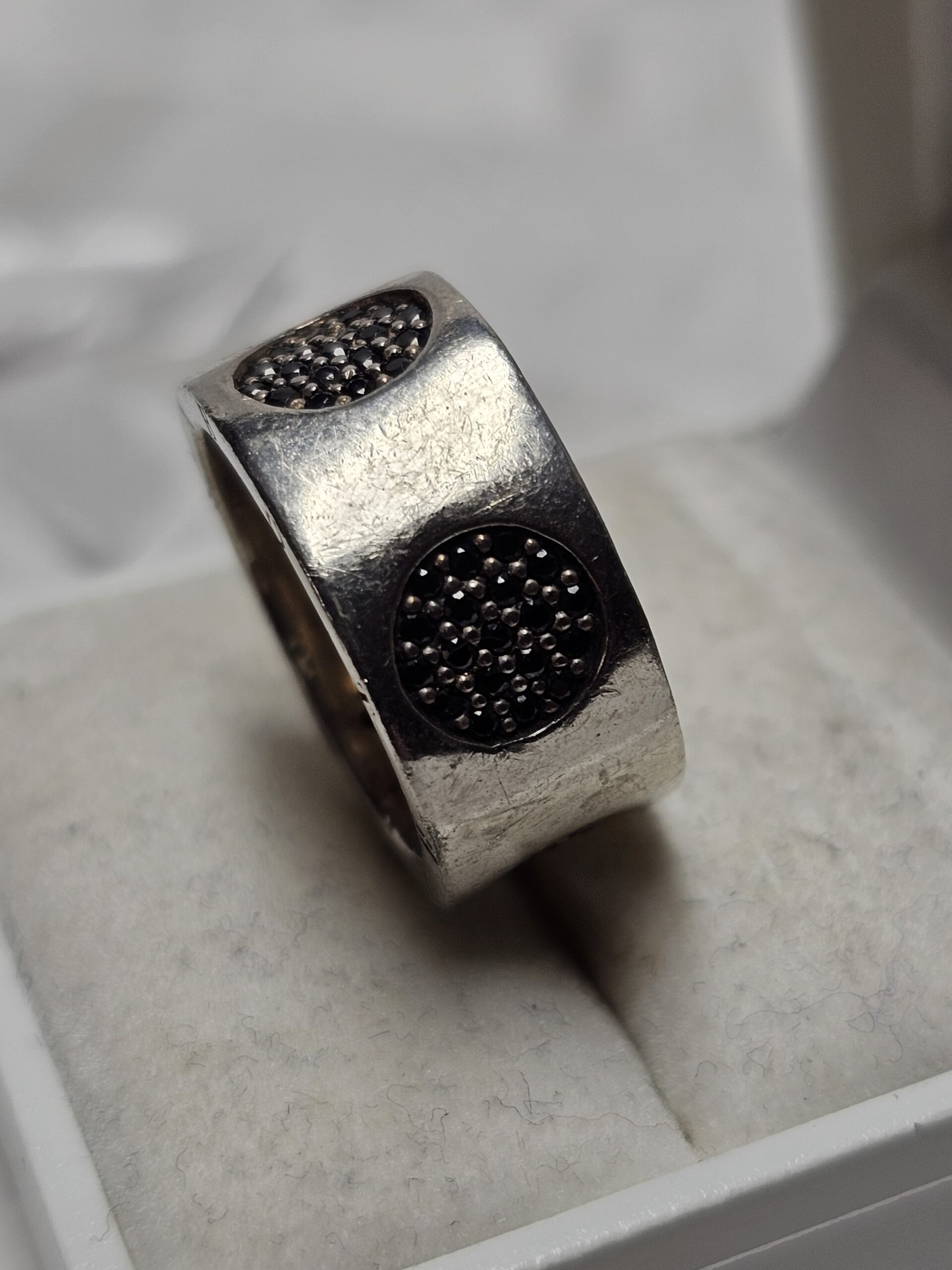 17,2 mm Eleganter Ring Bandring breit TS Silber 925 Kristalle Steine schwarz Vintage elegant SR1688 – Bild 3