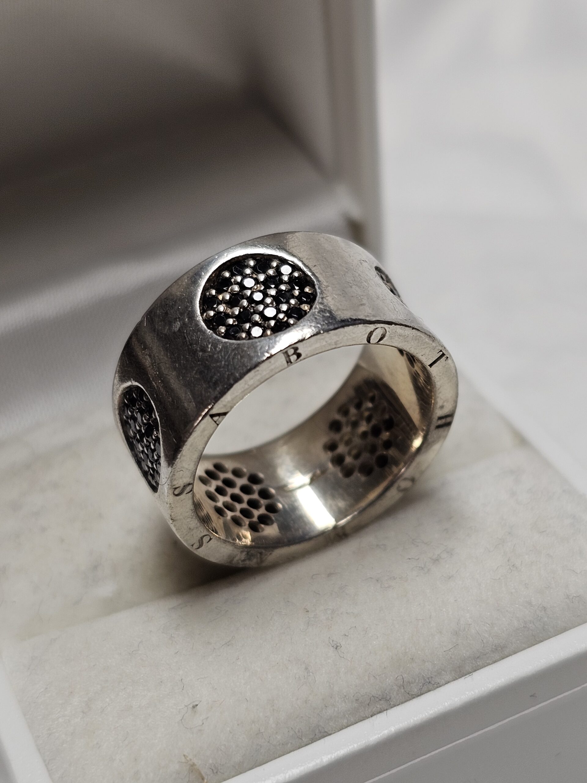 17,2 mm Eleganter Ring Bandring breit TS Silber 925 Kristalle Steine schwarz Vintage elegant SR1688