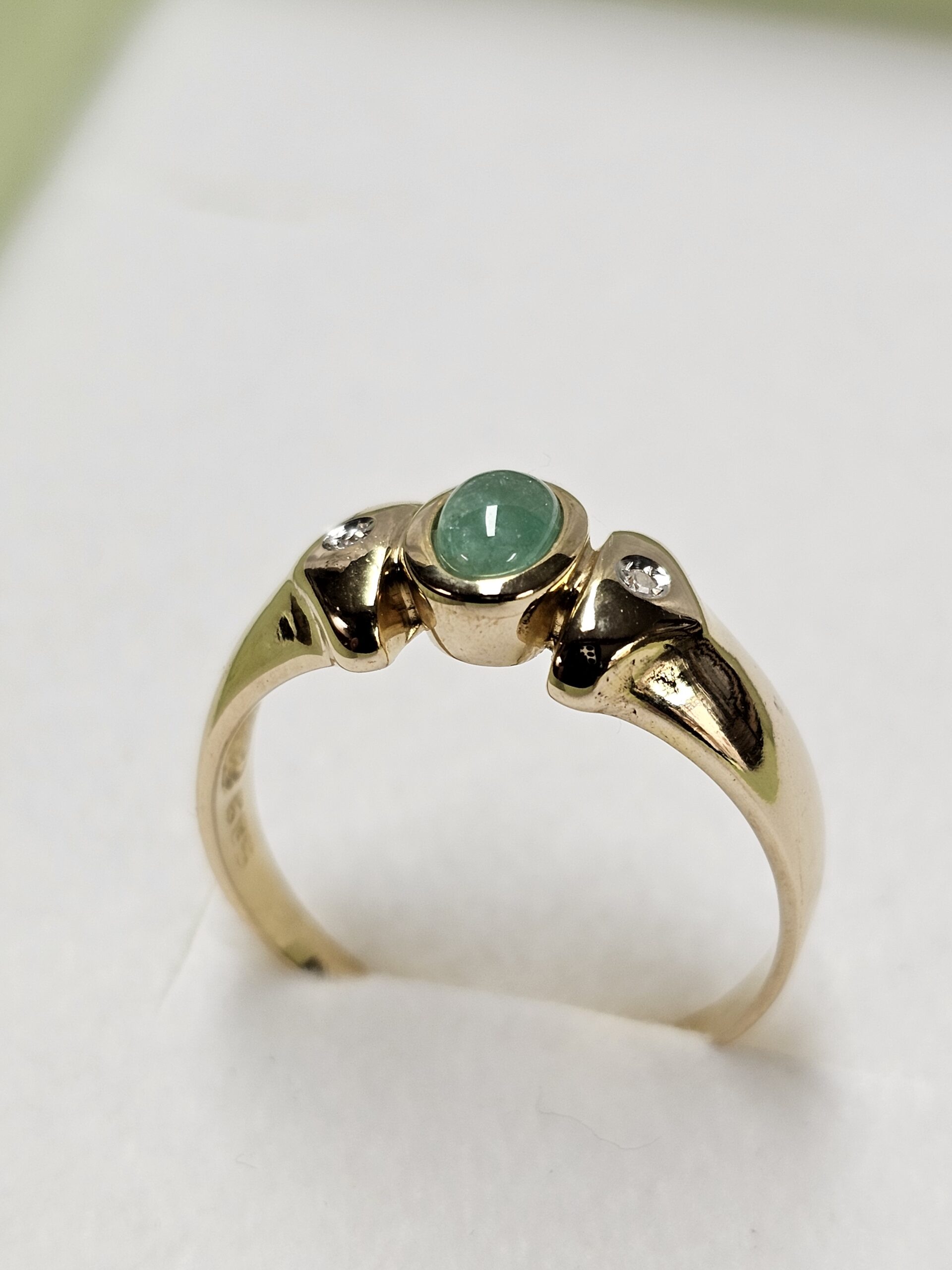 20,3 mm Nostalgischer Goldring Ring Gold 585 Smaragd & Kristallsteinchen klar Vintage elegant GR262 – Bild 4