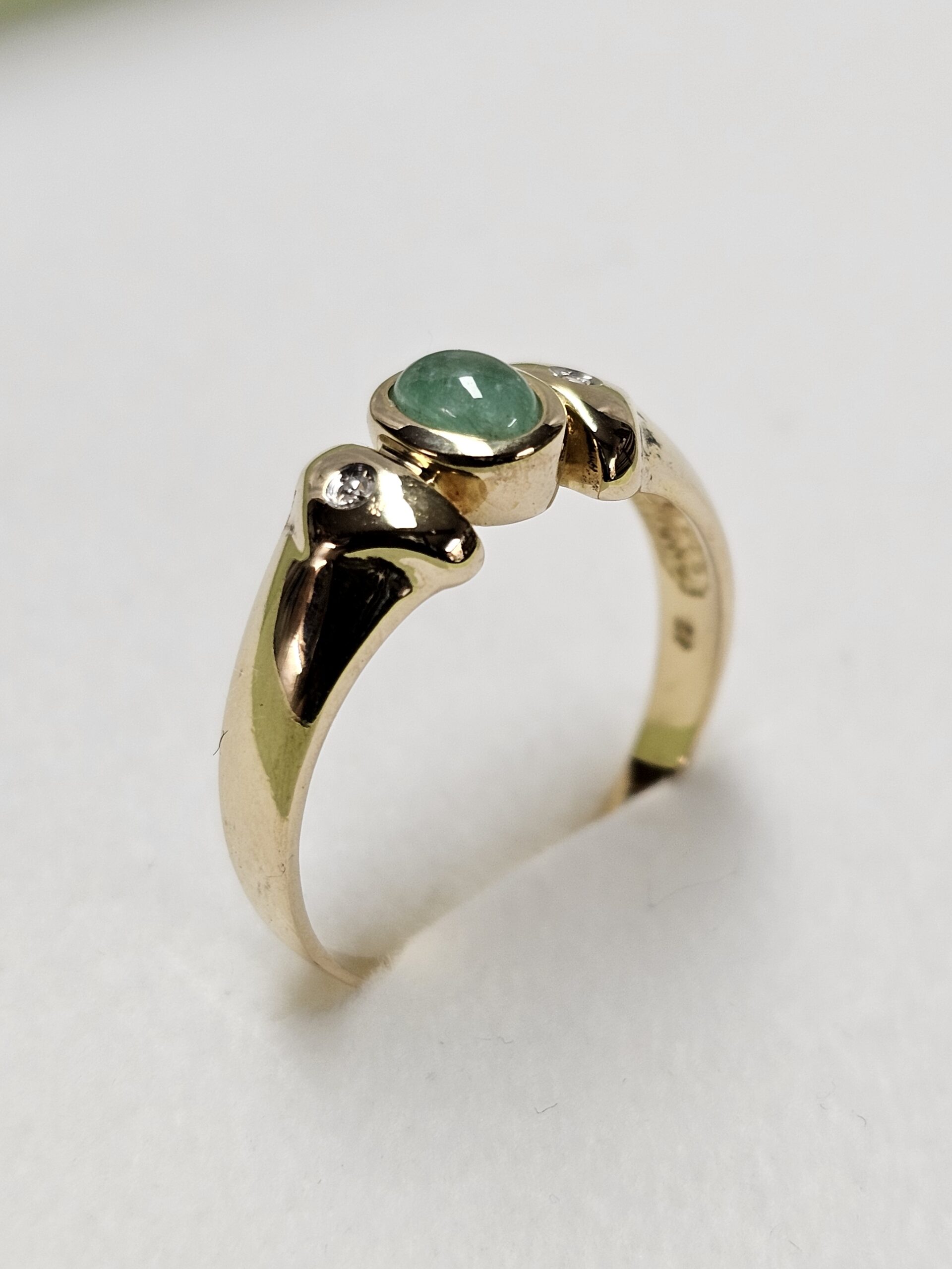 20,3 mm Nostalgischer Goldring Ring Gold 585 Smaragd & Kristallsteinchen klar Vintage elegant GR262 – Bild 3