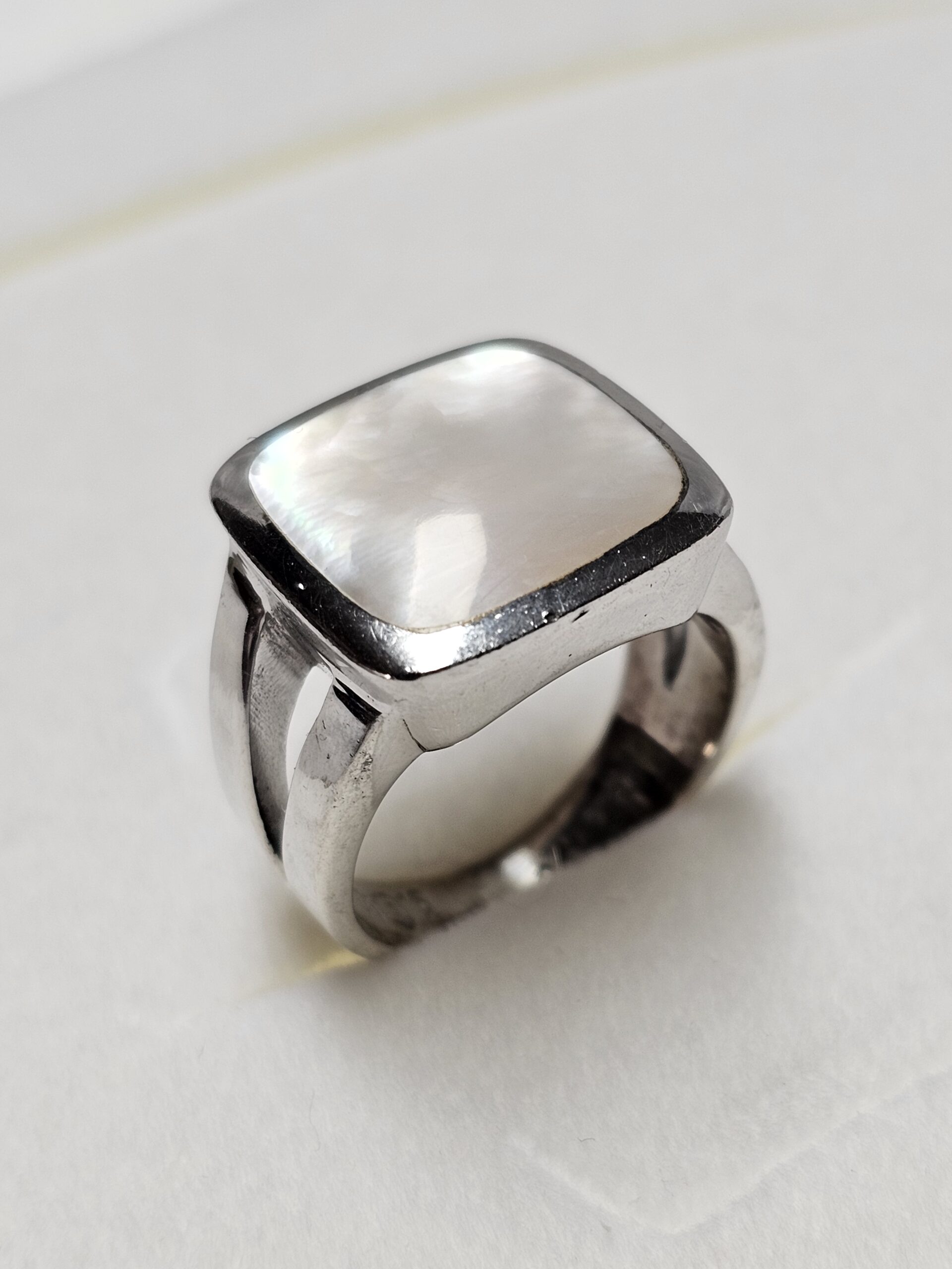 18,8 mm Stylisch schicker Ring Silber 925 Perlmutt Platte weiß edel Vintage SR1617 – Bild 2