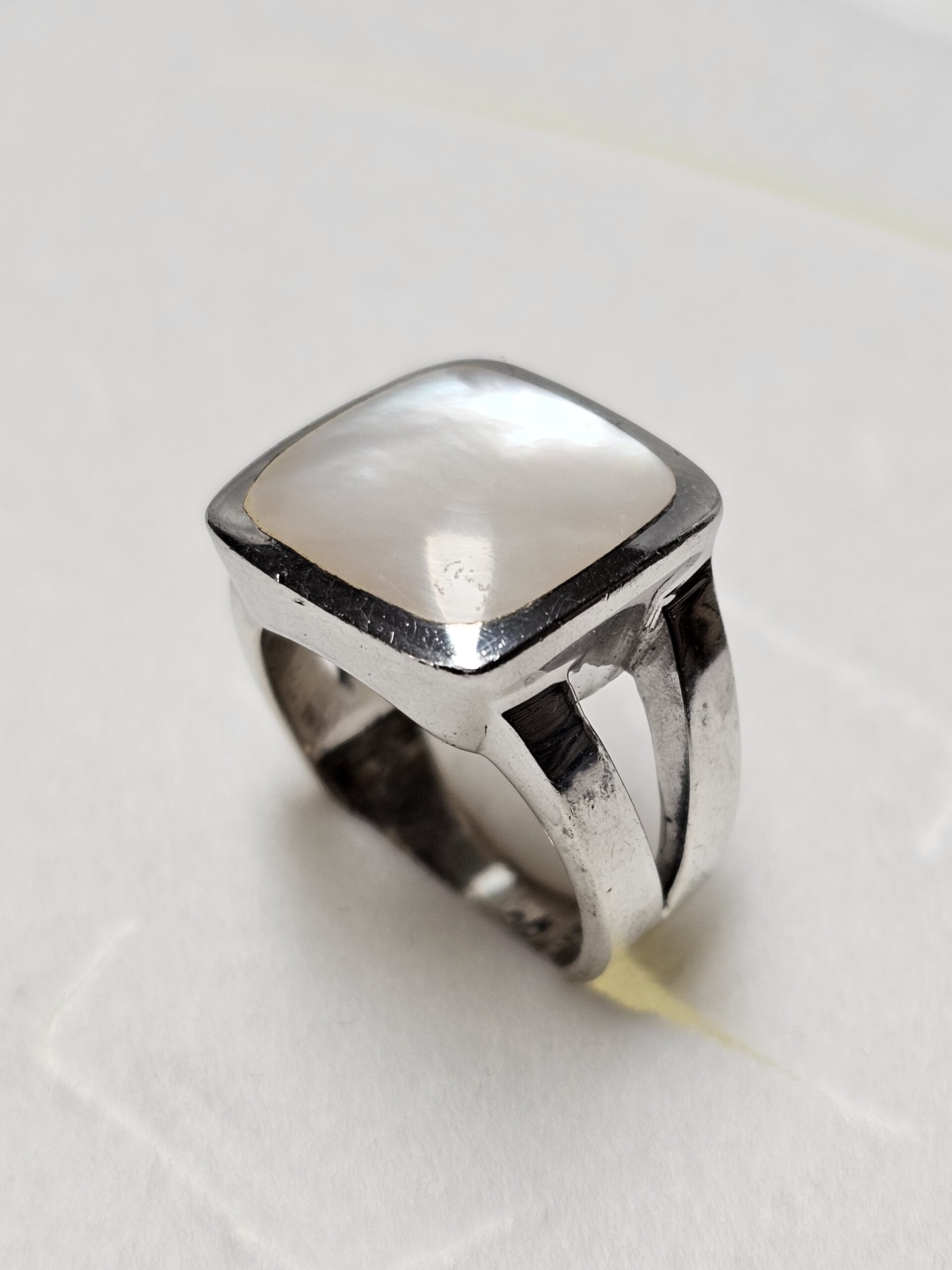 18,8 mm Stylisch schicker Ring Silber 925 Perlmutt Platte weiß edel Vintage SR1617 – Bild 3