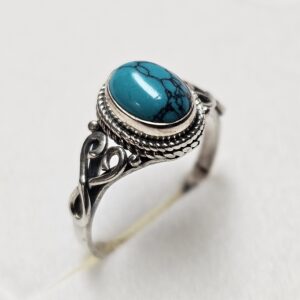 16,8 mm Nostalgischer Silberring Ring Silber 925 Türkis Vintage elegant selten rar SR1618