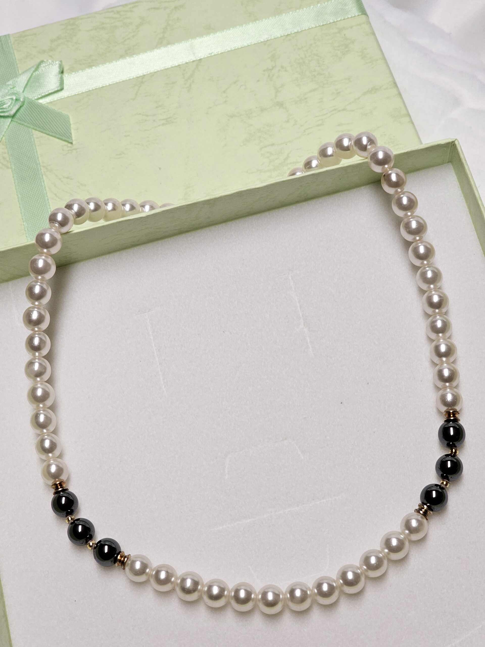 46 cm Kette Halskette Perlenkette Verschluss Silber 925 Perlen weiß & grau Vintage elegant SK1551 – Bild 3