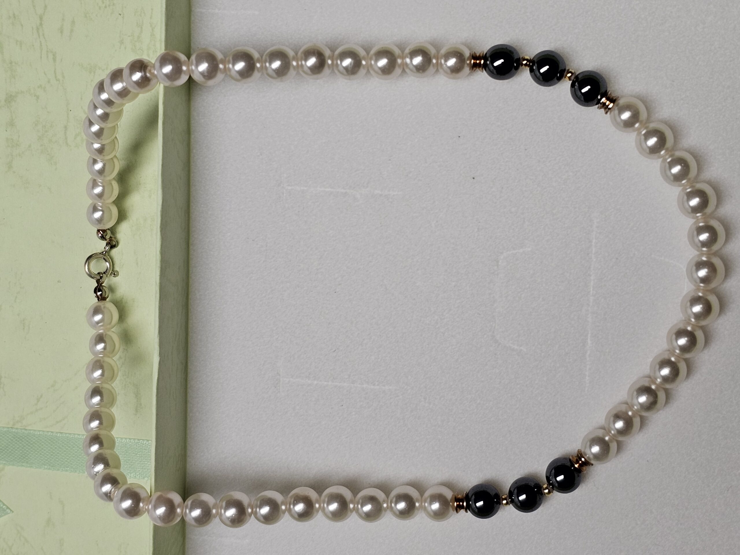 46 cm Kette Halskette Perlenkette Verschluss Silber 925 Perlen weiß & grau Vintage elegant SK1551 – Bild 4