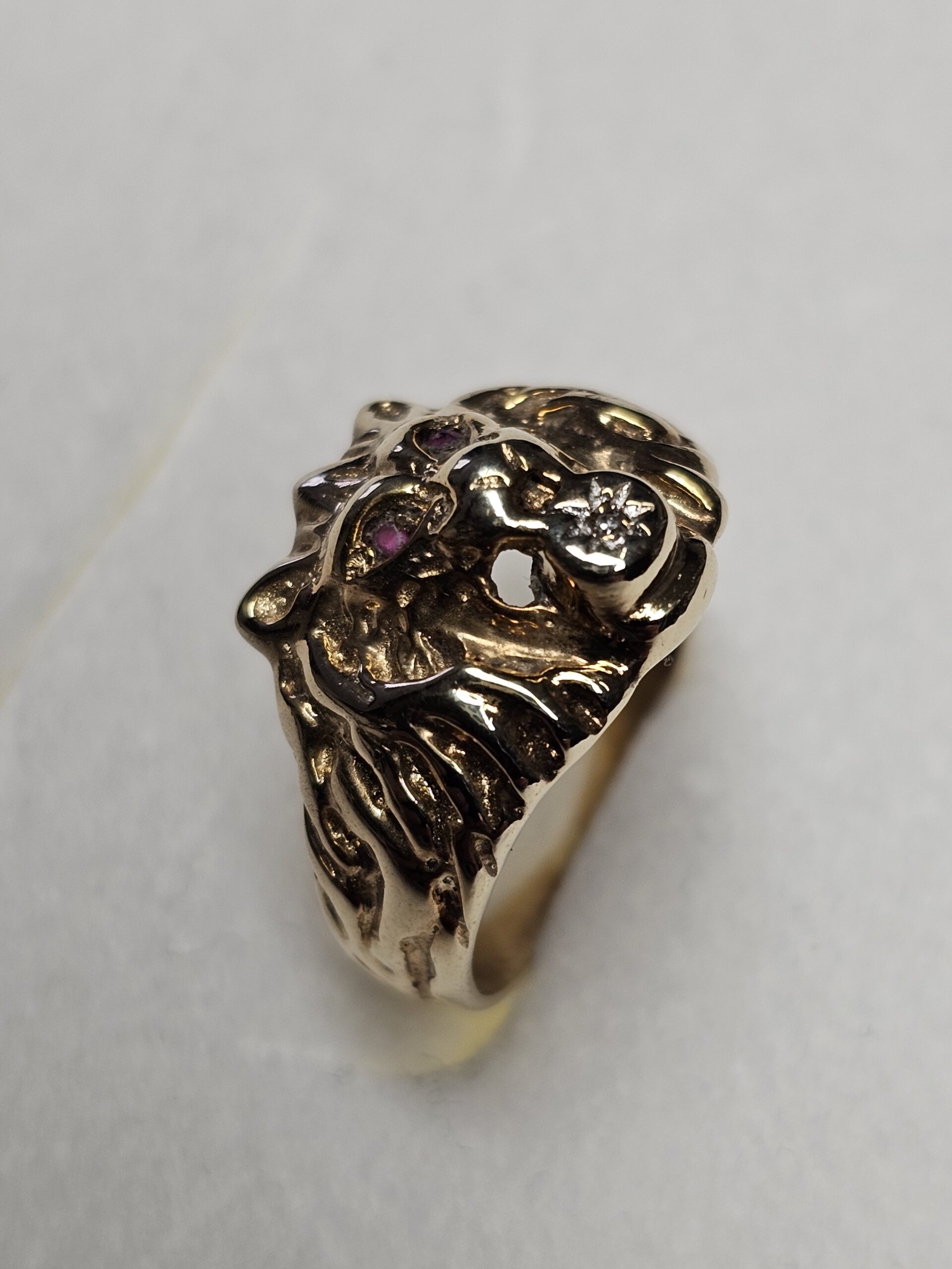 17,6 mm Nostalgisch stylischer Goldring Ring Löwe Löwenkopf Gold 333 Rubine & kleinstes Diamantsteinchen Vintage edel GR268 – Bild 5
