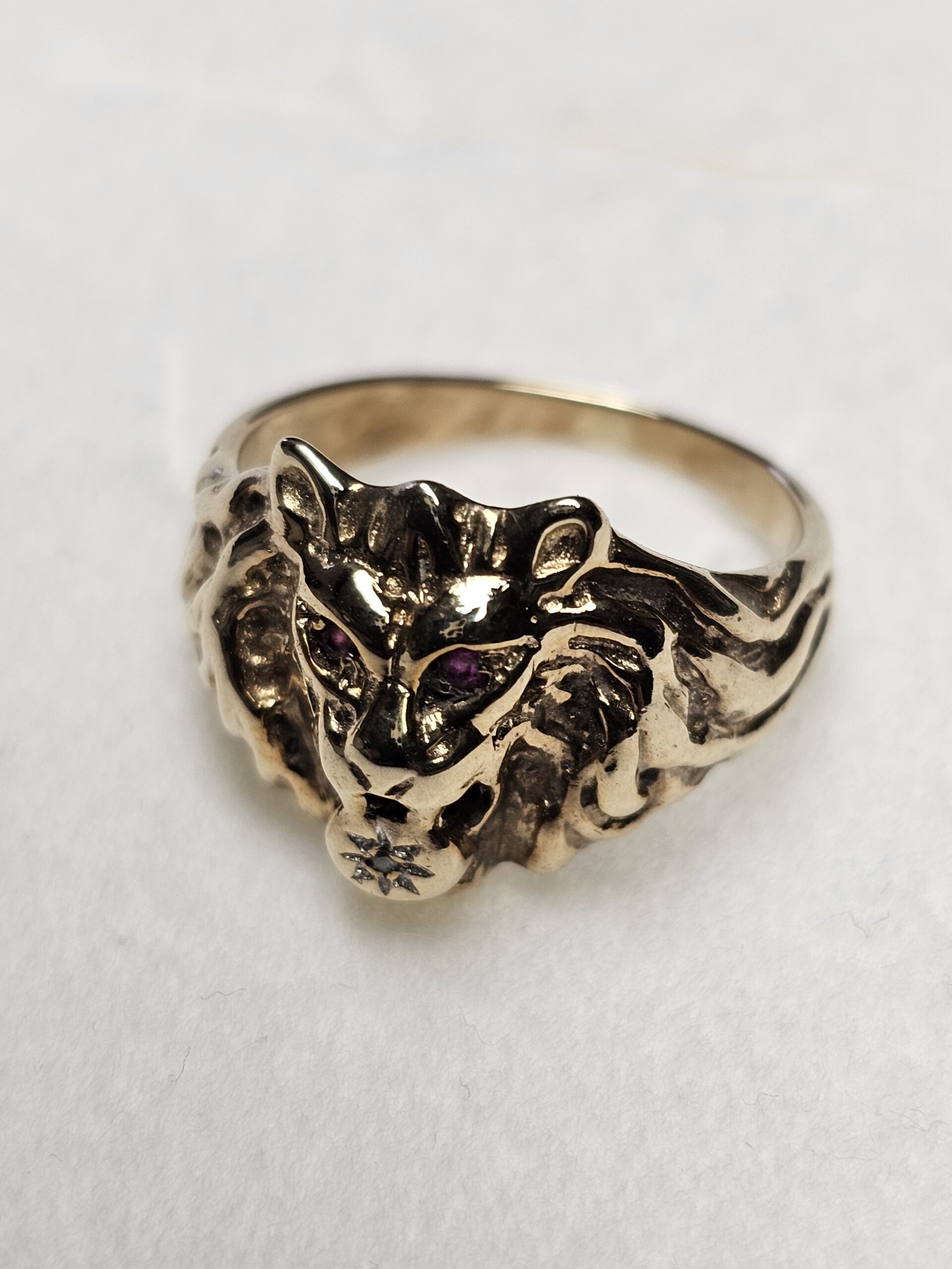 17,6 mm Nostalgisch stylischer Goldring Ring Löwe Löwenkopf Gold 333 Rubine & kleinstes Diamantsteinchen Vintage edel GR268 – Bild 3