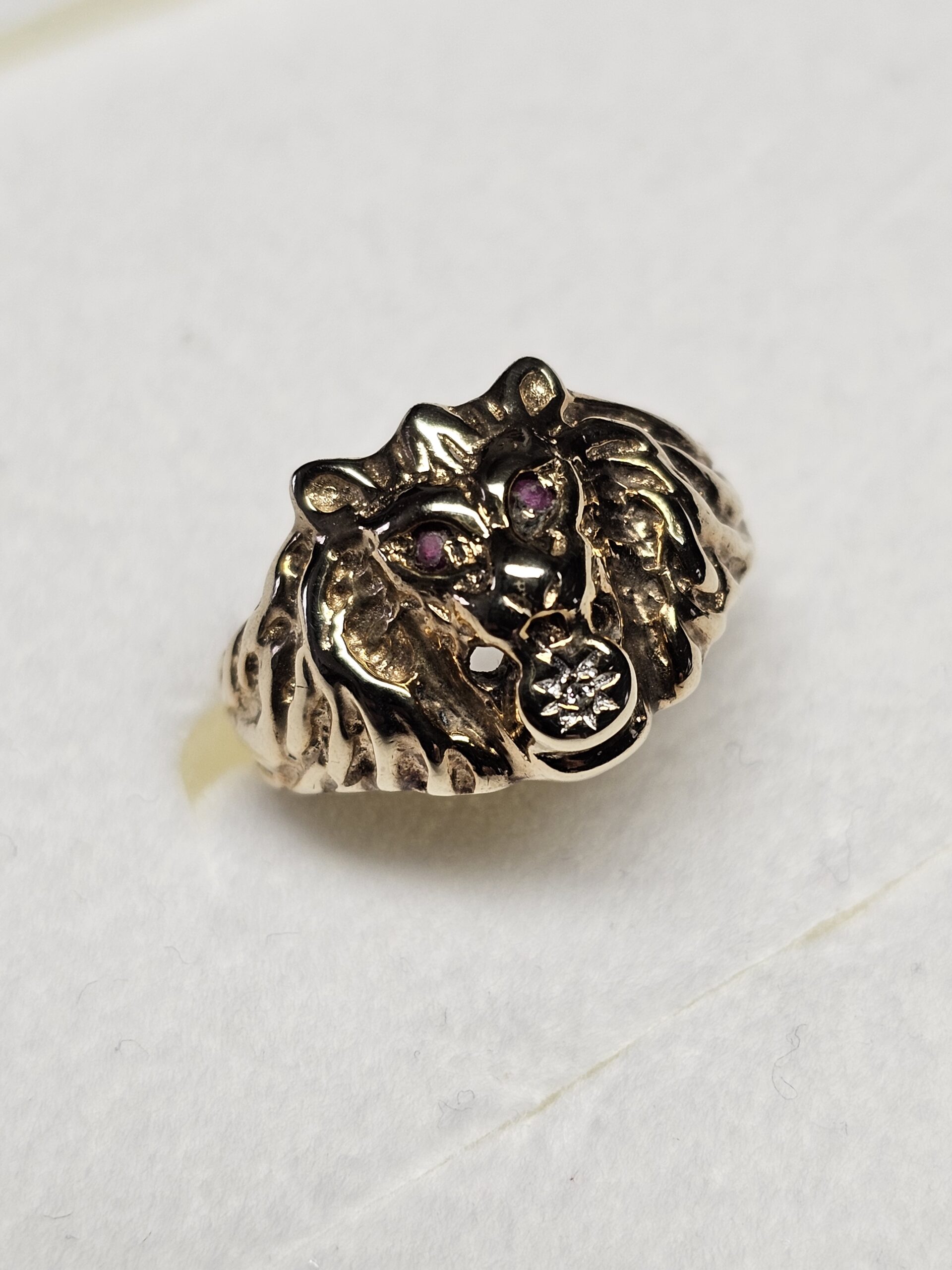17,6 mm Nostalgisch stylischer Goldring Ring Löwe Löwenkopf Gold 333 Rubine & kleinstes Diamantsteinchen Vintage edel GR268