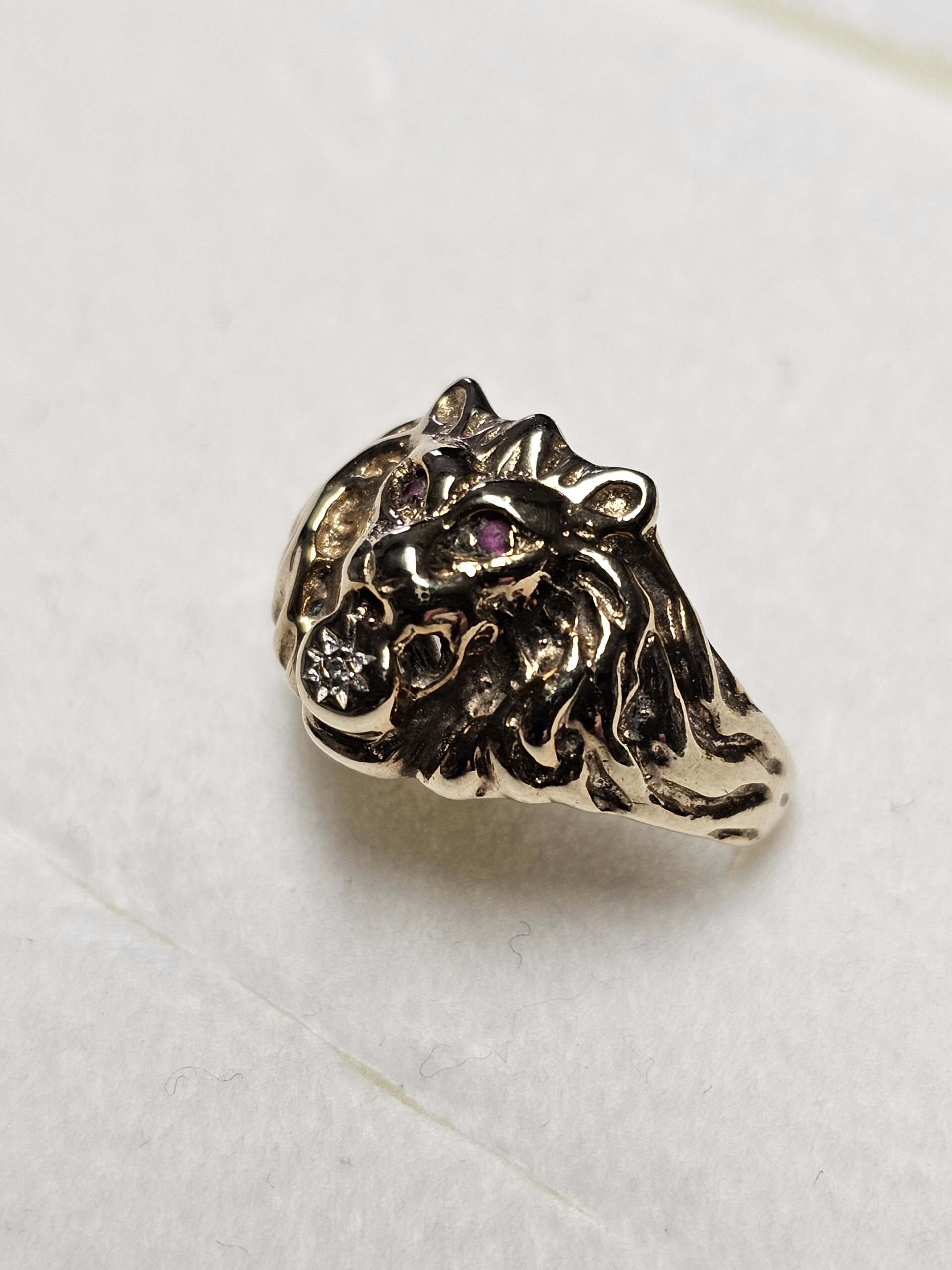 17,6 mm Nostalgisch stylischer Goldring Ring Löwe Löwenkopf Gold 333 Rubine & kleinstes Diamantsteinchen Vintage edel GR268 – Bild 2