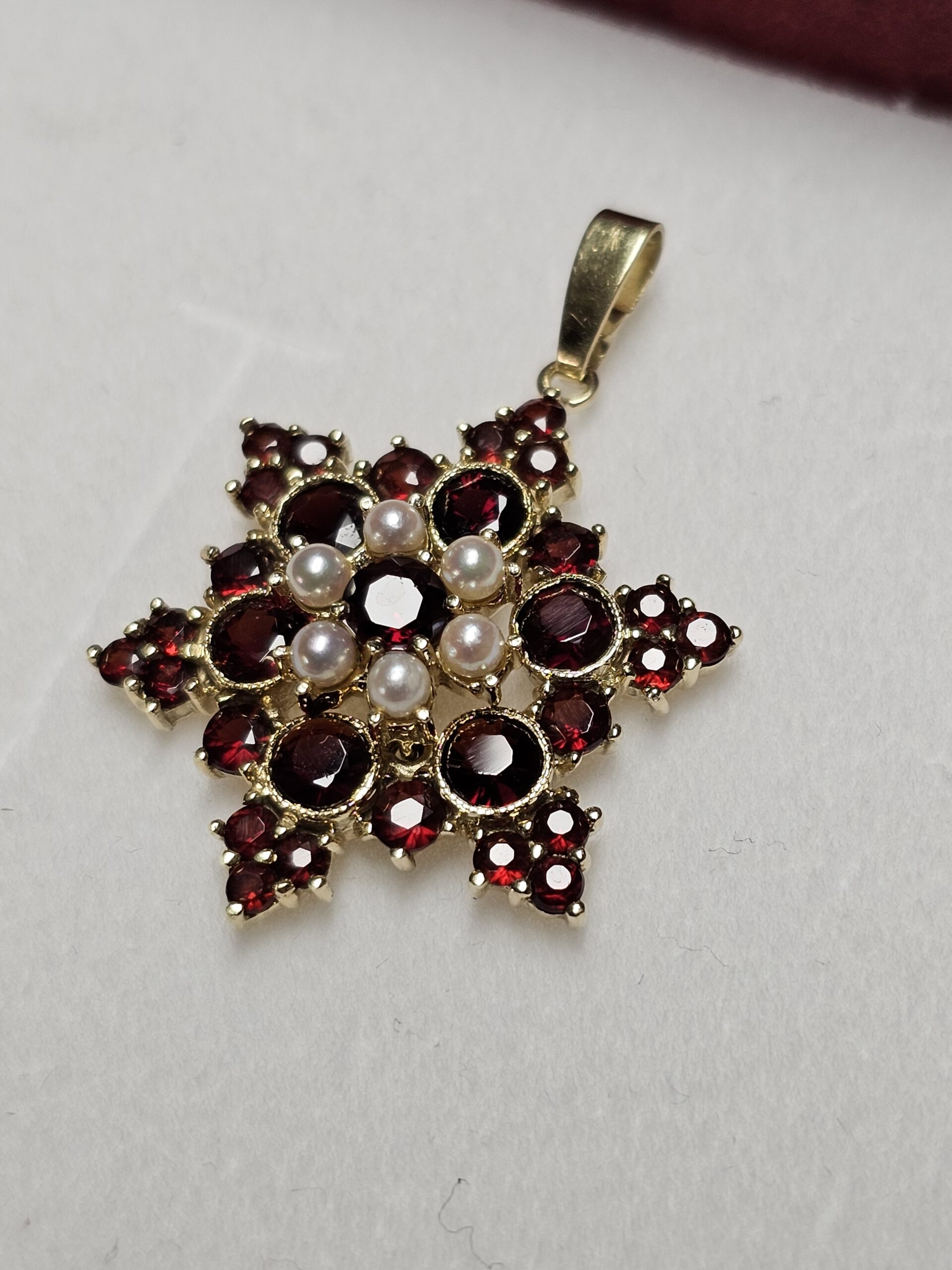 Nostalgischer Shabby Vintage Anhänger Goldanhänger Stern ohne Kette Gold 585 Granat & Perlen elegant selten rar GAN190 – Bild 4