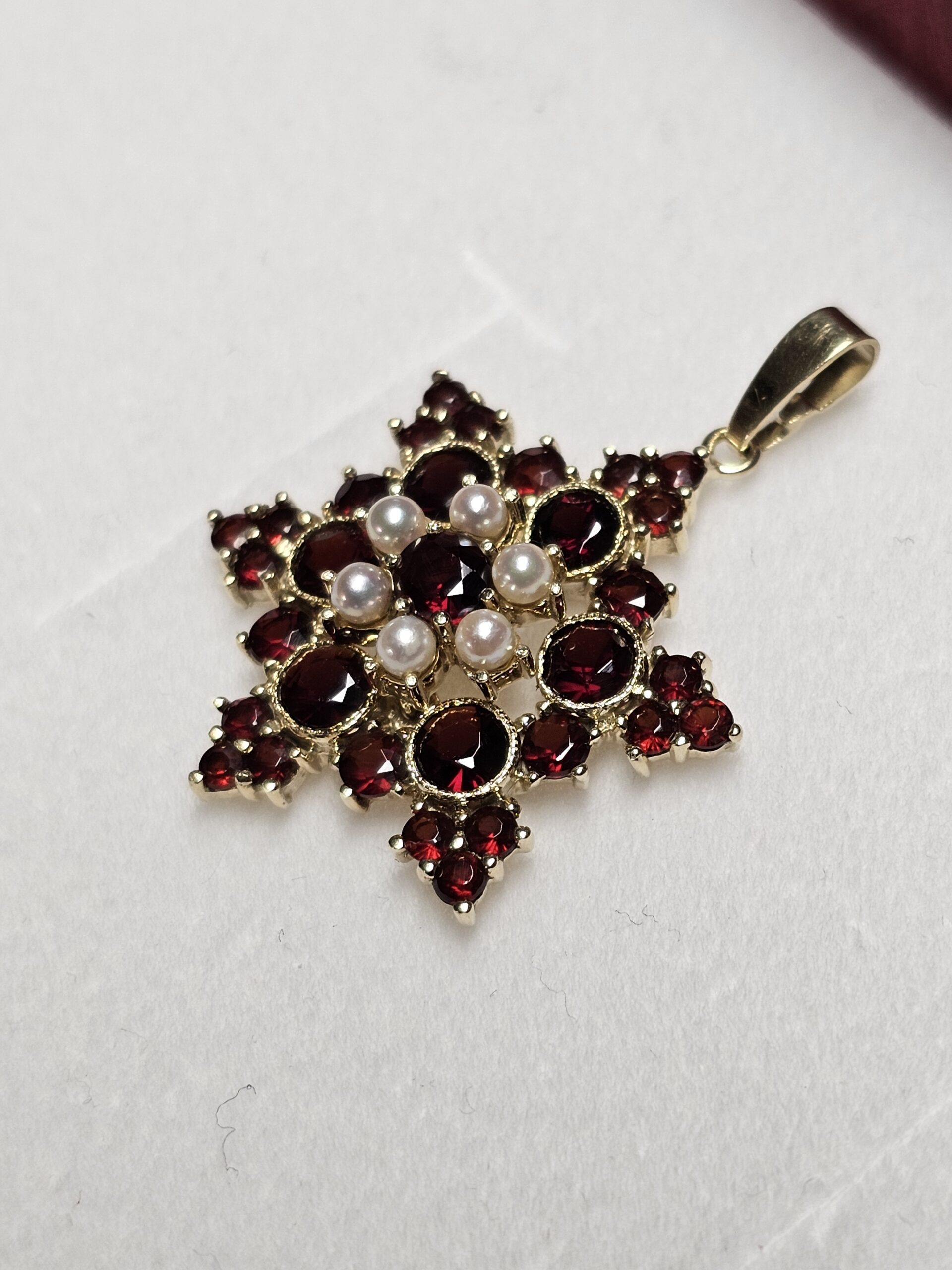 Nostalgischer Shabby Vintage Anhänger Goldanhänger Stern ohne Kette Gold 585 Granat & Perlen elegant selten rar GAN190 – Bild 5