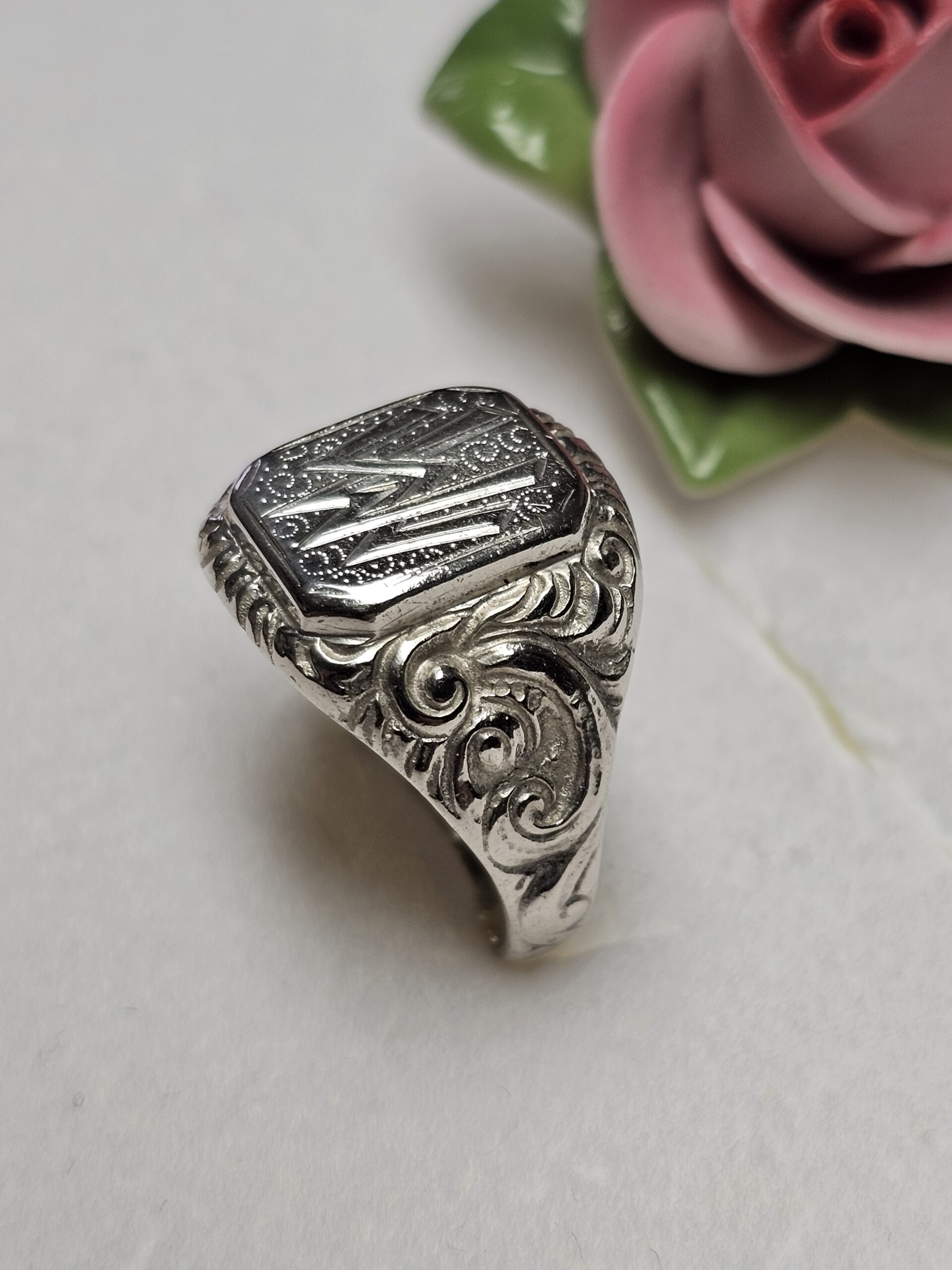 21,1 mm Nostalgischer Siegelring Ring Silber 835 Initialen Buchstaben "WW" bzw."MM" Shabby Vintage elegant SR1077 – Bild 3