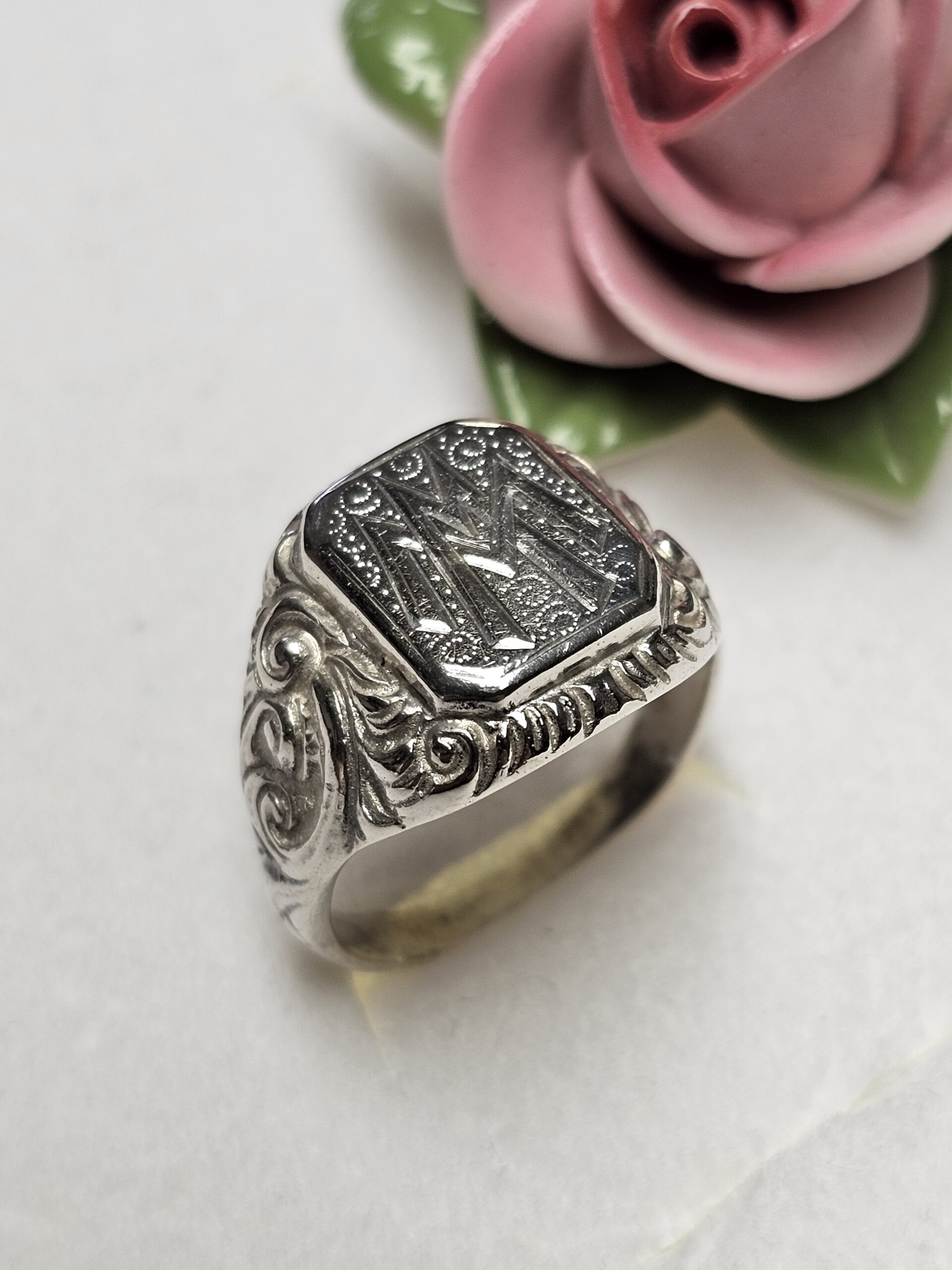 21,1 mm Nostalgischer Siegelring Ring Silber 835 Initialen Buchstaben "WW" bzw."MM" Shabby Vintage elegant SR1077 – Bild 2