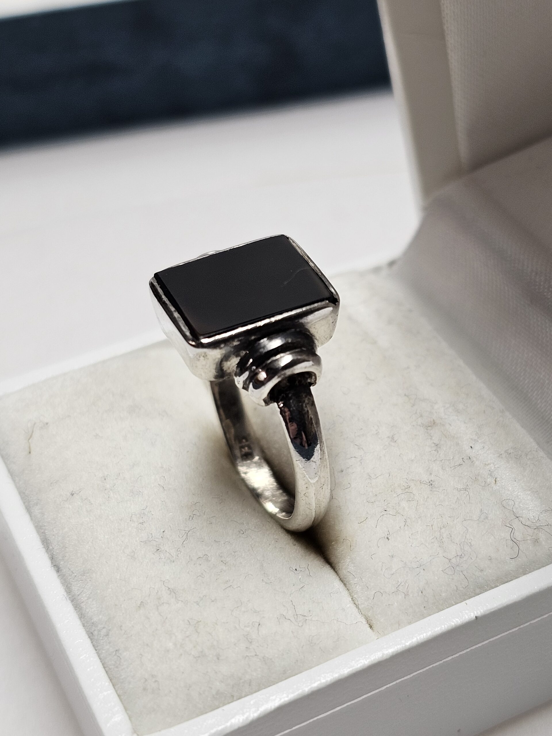 18,5 mm Nostalgischer Ring Silber 835 Onyx schwarz Shabby Vintage schlichte Eleganz SR1656 – Bild 2