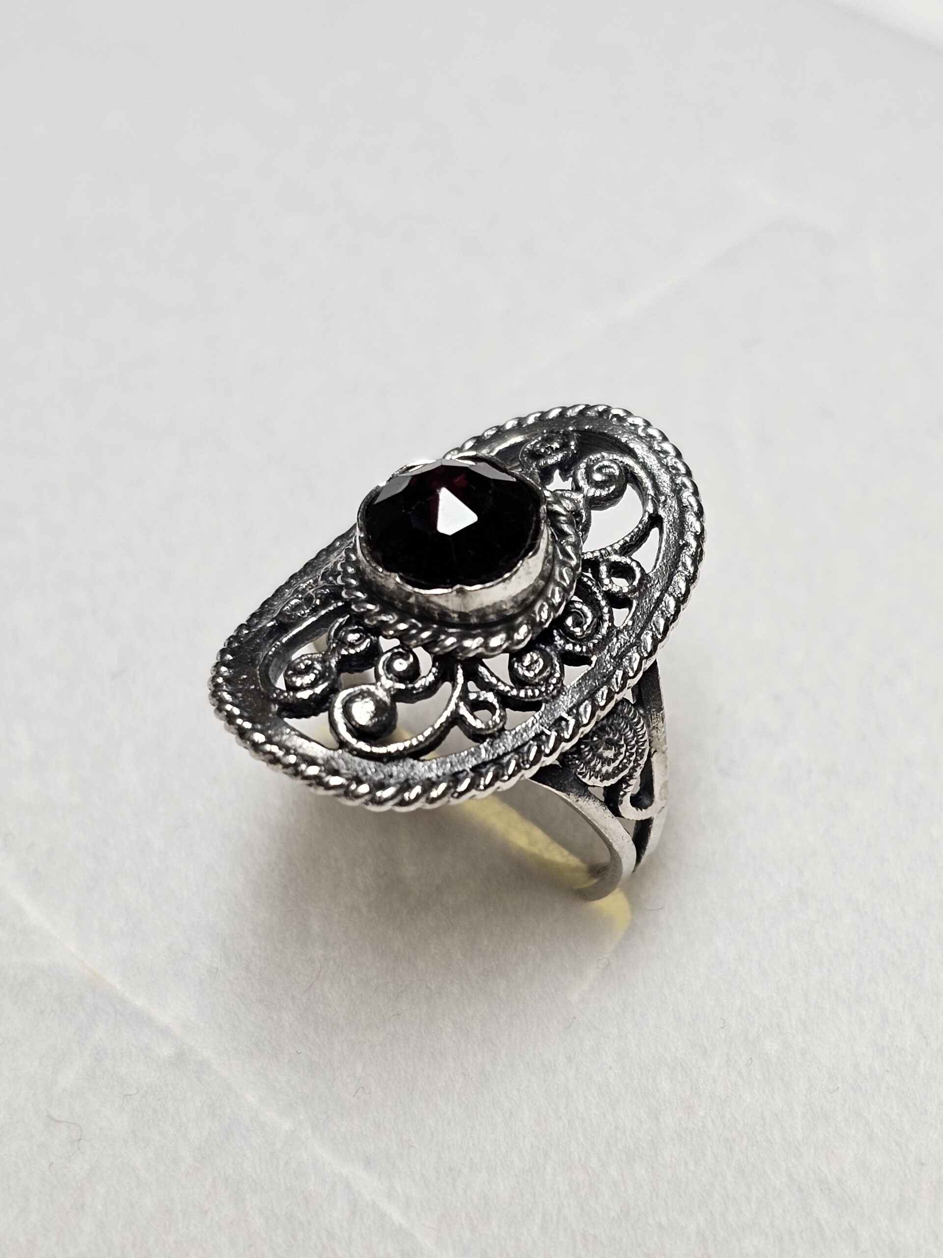 19,5 mm Nostalgischer Ring Silber 835 Granat Shabby Vintage elegant SR971 – Bild 3