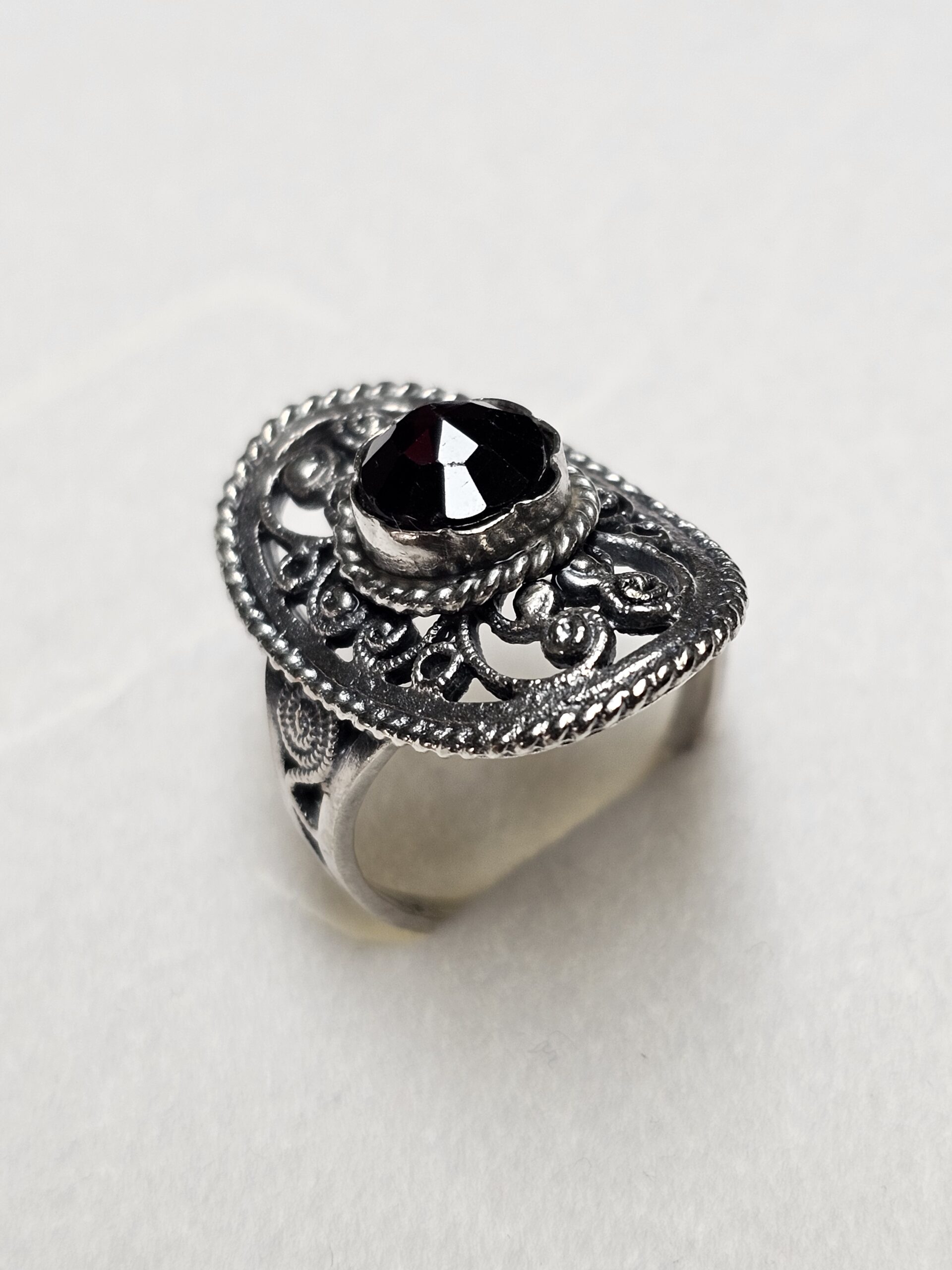 19,5 mm Nostalgischer Ring Silber 835 Granat Shabby Vintage elegant SR971 – Bild 2