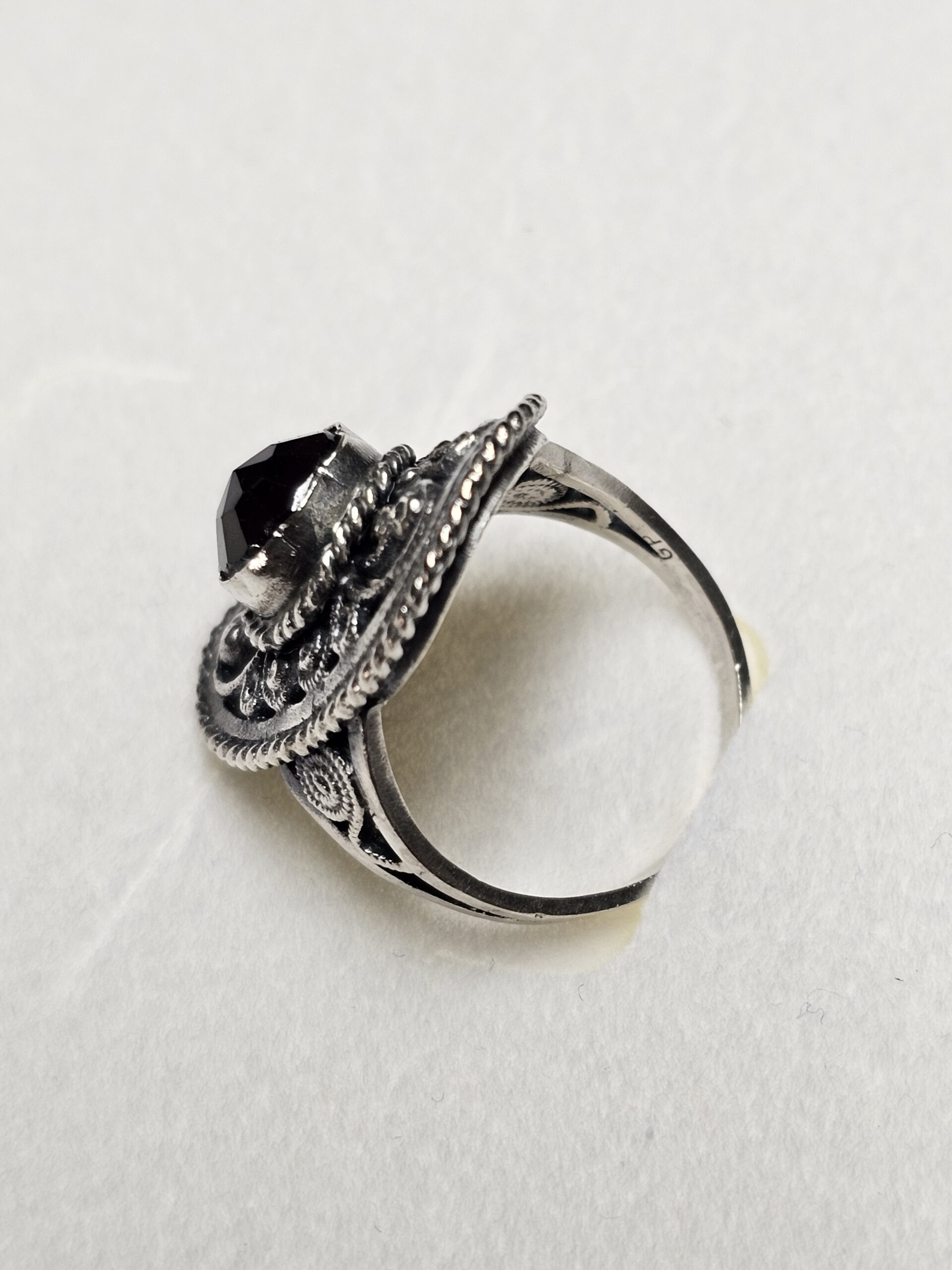 19,5 mm Nostalgischer Ring Silber 835 Granat Shabby Vintage elegant SR971 – Bild 5