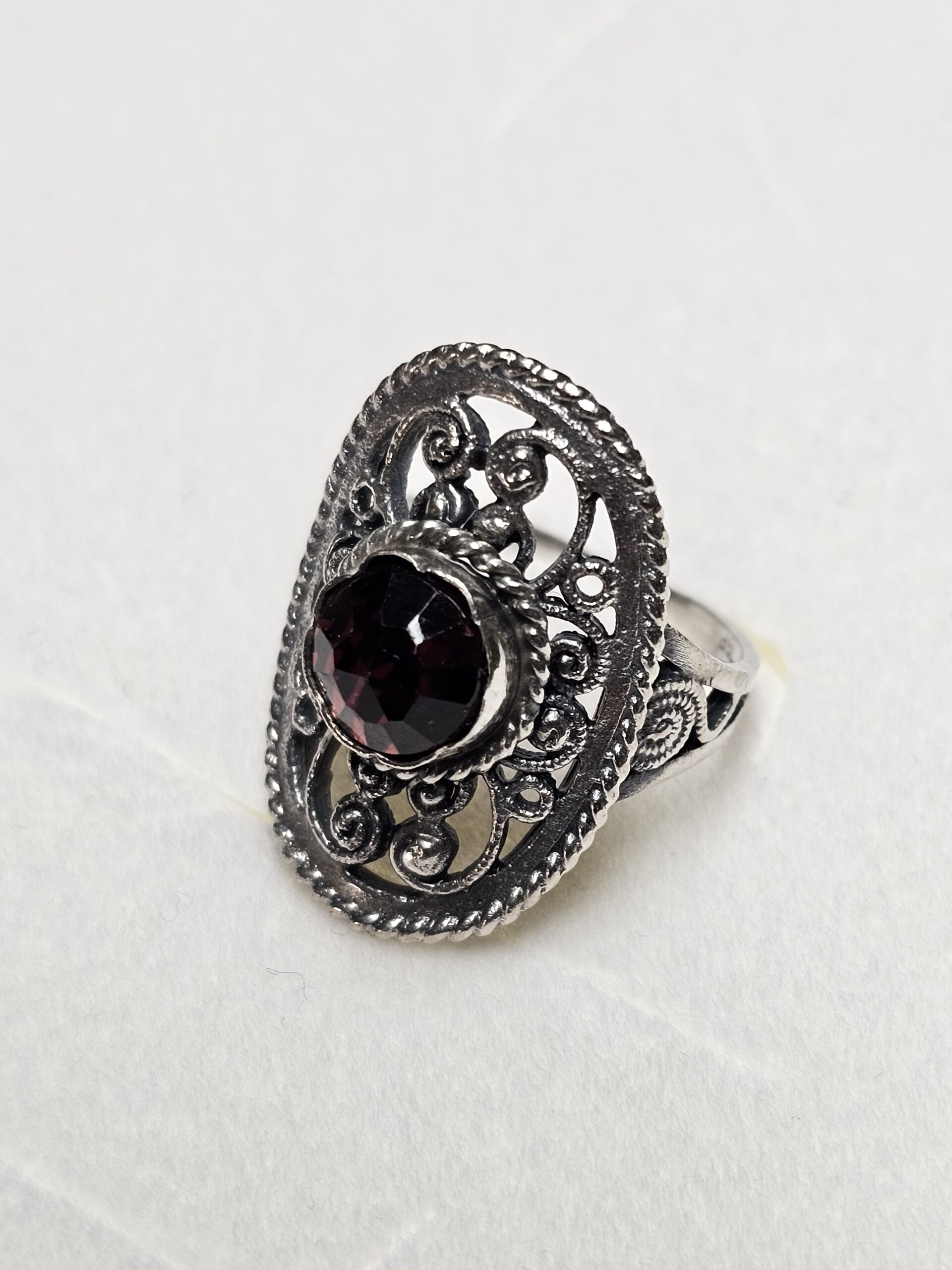 19,5 mm Nostalgischer Ring Silber 835 Granat Shabby Vintage elegant SR971 – Bild 4