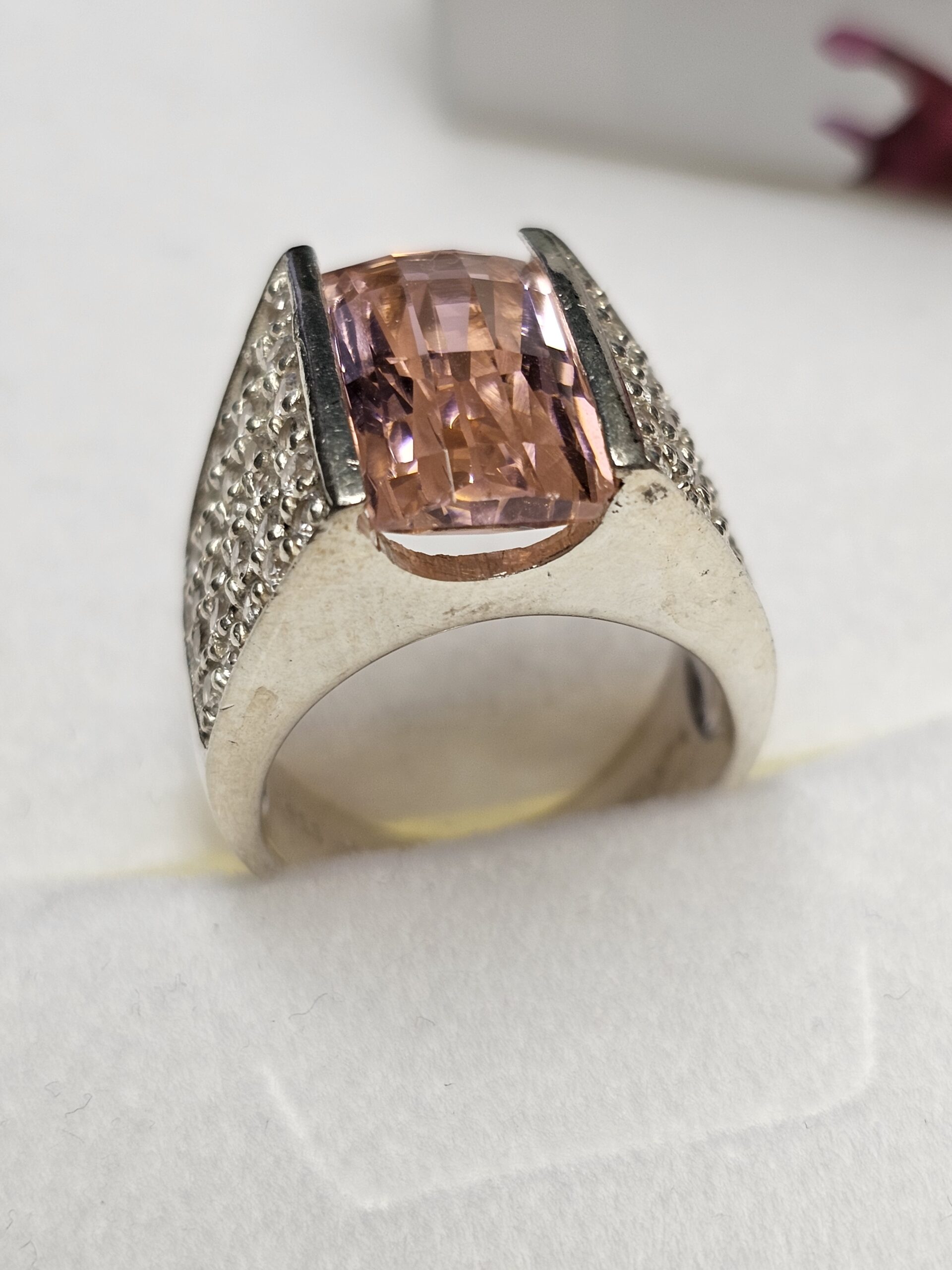 18,8 mm Toller stylischer Ring Silber 925 Kristalle rosa & klar Vintage Eleganz selten rar SR1002 – Bild 5