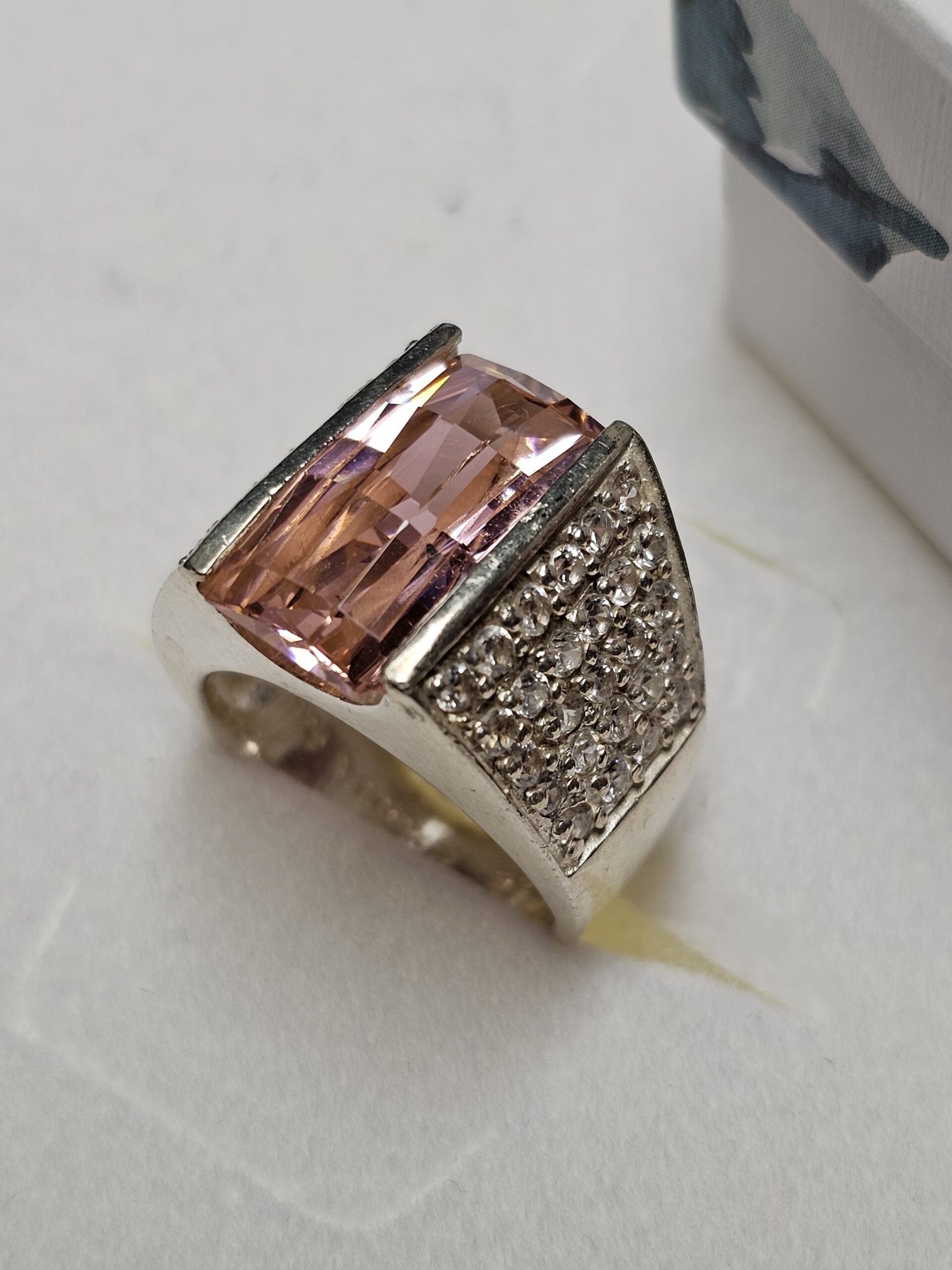 18,8 mm Toller stylischer Ring Silber 925 Kristalle rosa & klar Vintage Eleganz selten rar SR1002