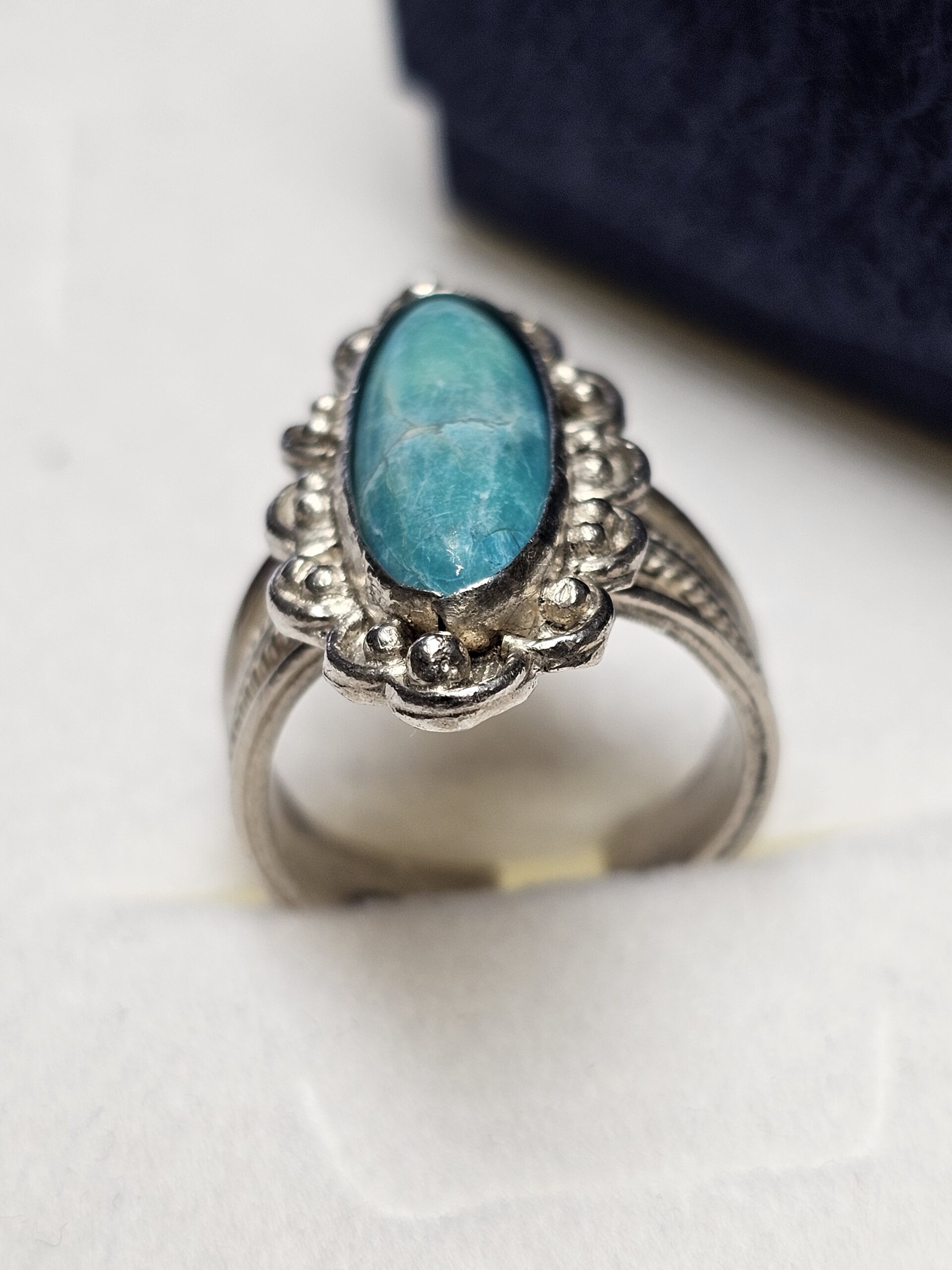 19,7 mm Nostalgischer Ring Silber 925 Amazonit Vintage Silberschmiede Kunst Handarbeit selten rar SR1040 – Bild 2