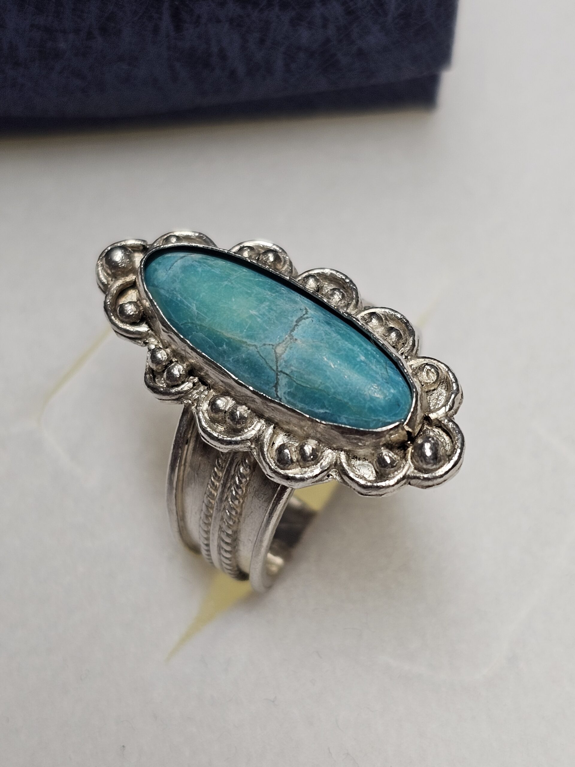 19,7 mm Nostalgischer Ring Silber 925 Amazonit Vintage Silberschmiede Kunst Handarbeit selten rar SR1040 – Bild 4