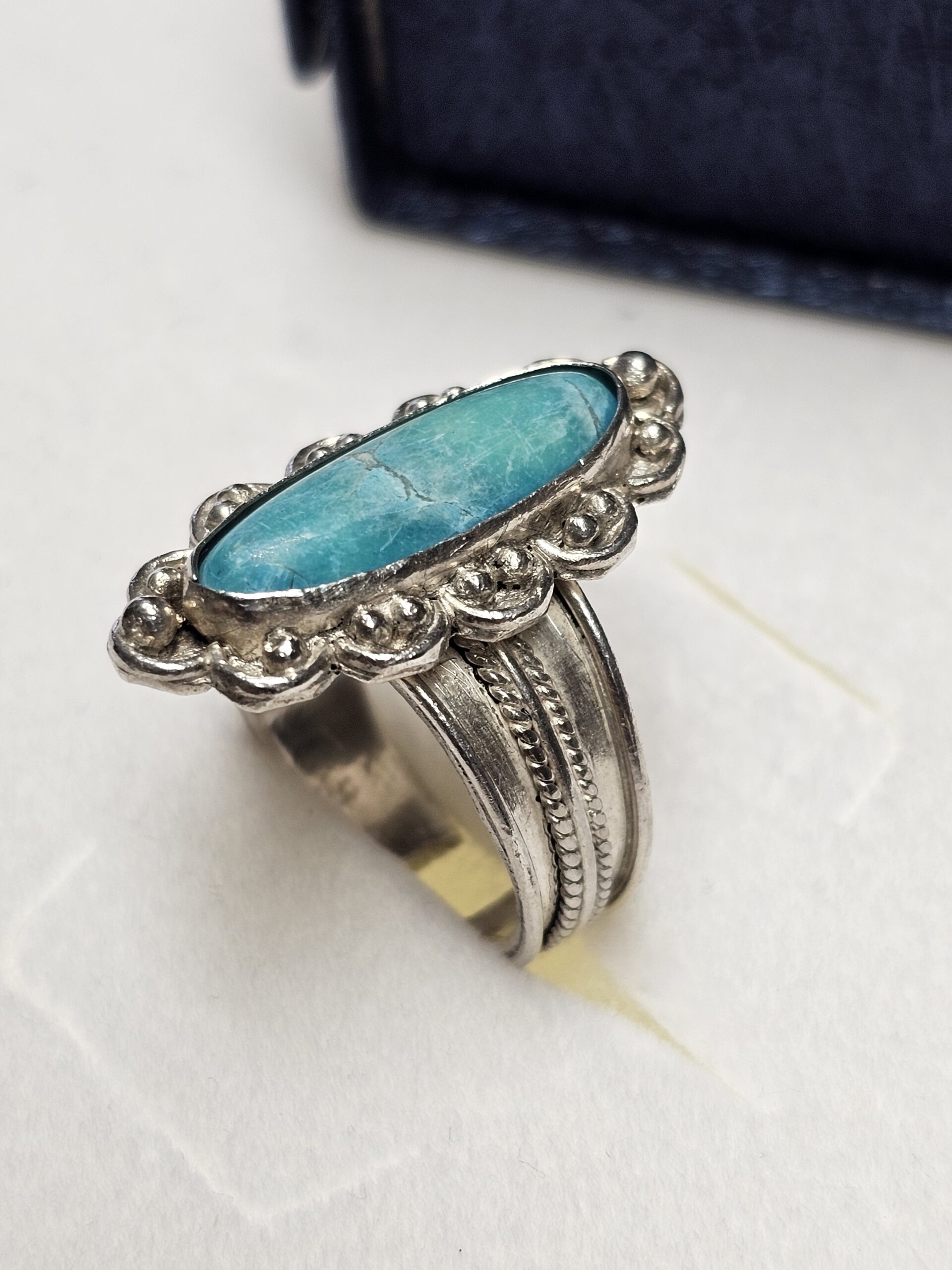 19,7 mm Nostalgischer Ring Silber 925 Amazonit Vintage Silberschmiede Kunst Handarbeit selten rar SR1040 – Bild 3