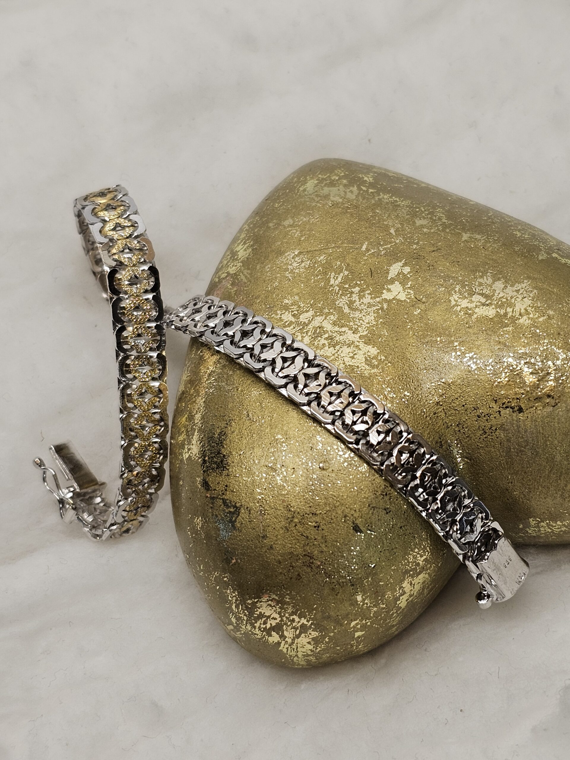 19,5 cm Milanaise Armband Schlangenarmband Silber 925 teilvergoldet Vintage edel Design SA539 – Bild 4