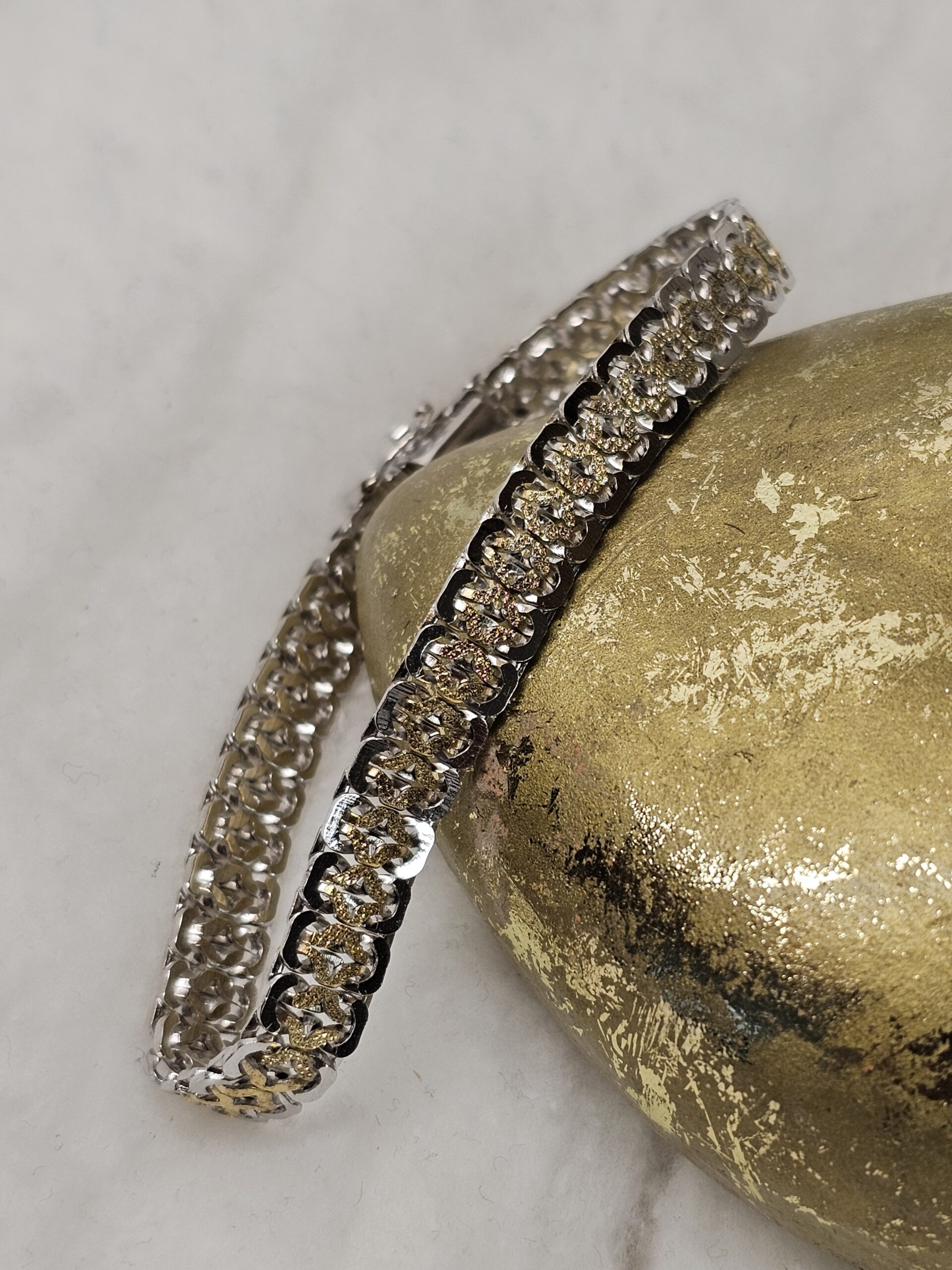 19,5 cm Milanaise Armband Schlangenarmband Silber 925 teilvergoldet Vintage edel Design SA539