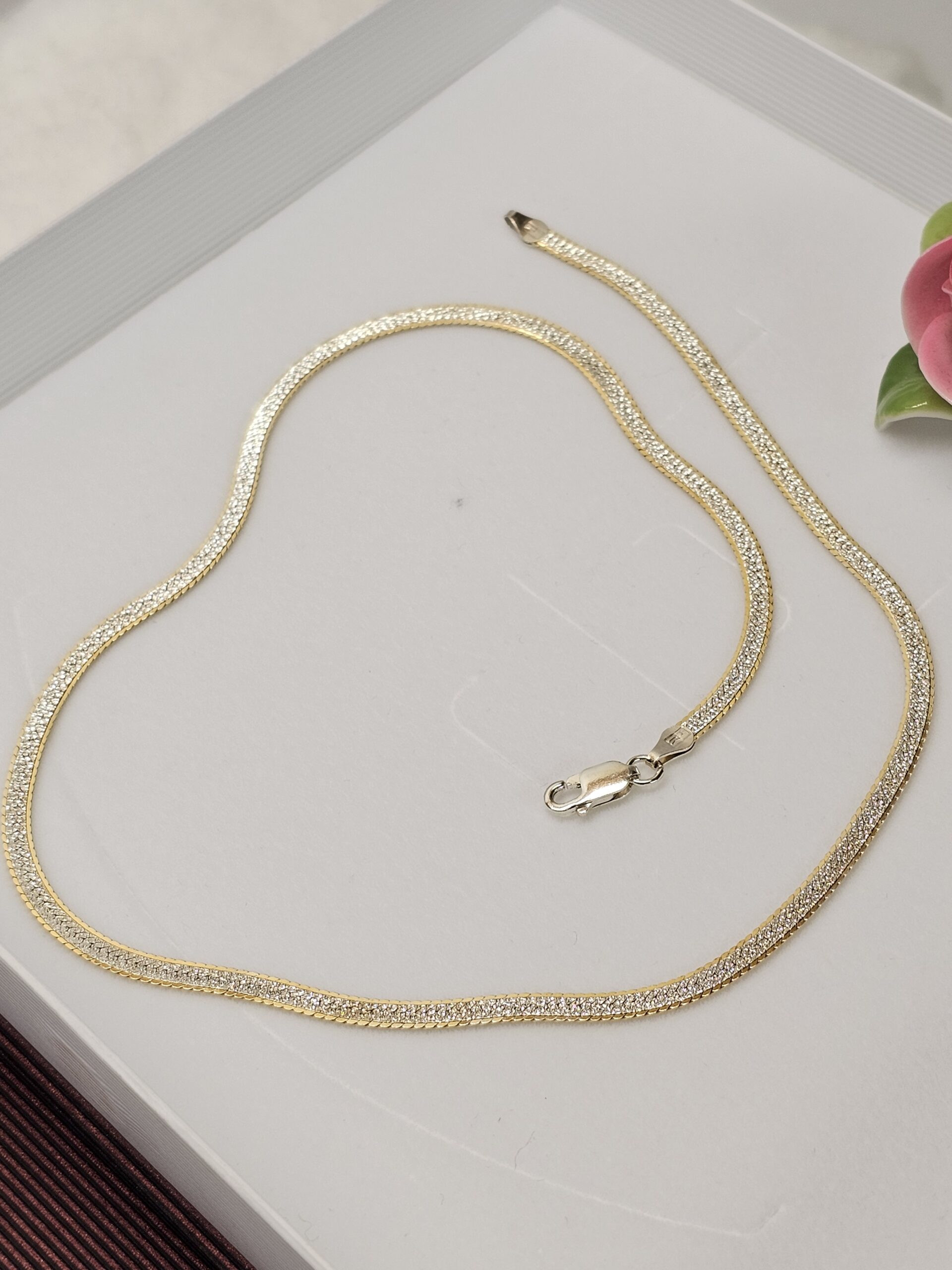 45 cm Feine Kette Halskette Schlangenkette Silber 925 teilvergoldet edel Vintage SK1556 – Bild 5