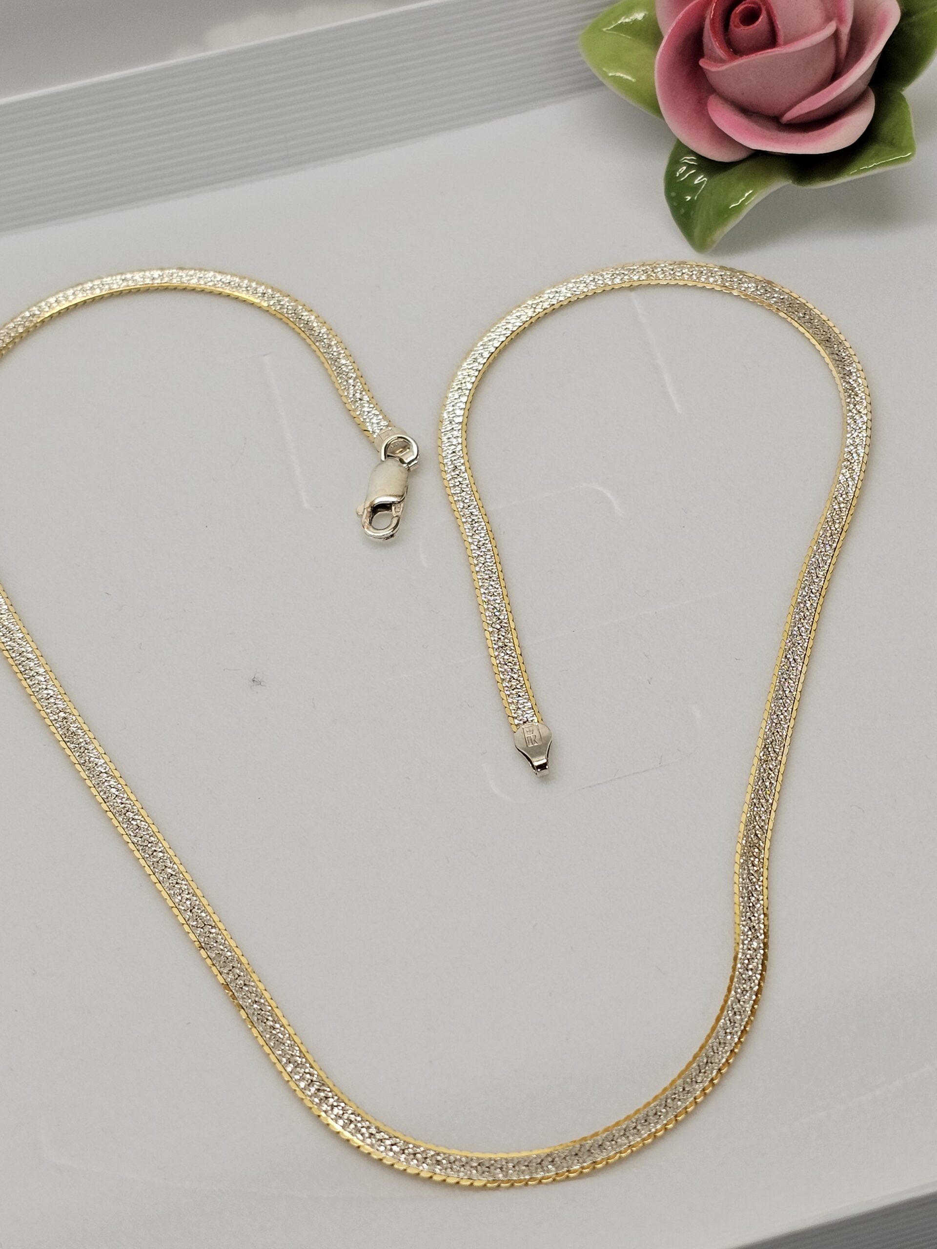 45 cm Feine Kette Halskette Schlangenkette Silber 925 teilvergoldet edel Vintage SK1556 – Bild 4