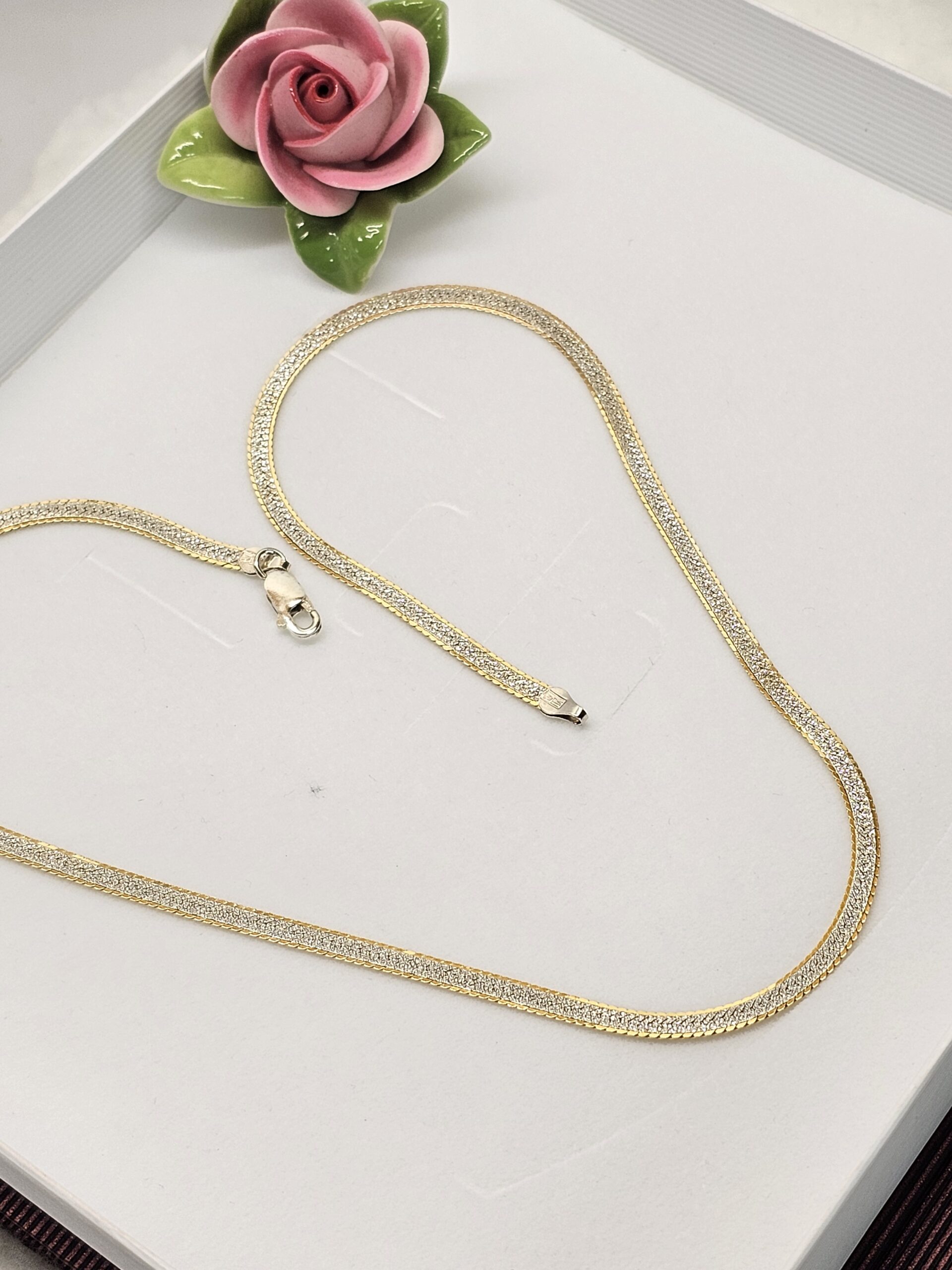 45 cm Feine Kette Halskette Schlangenkette Silber 925 teilvergoldet edel Vintage SK1556 – Bild 3