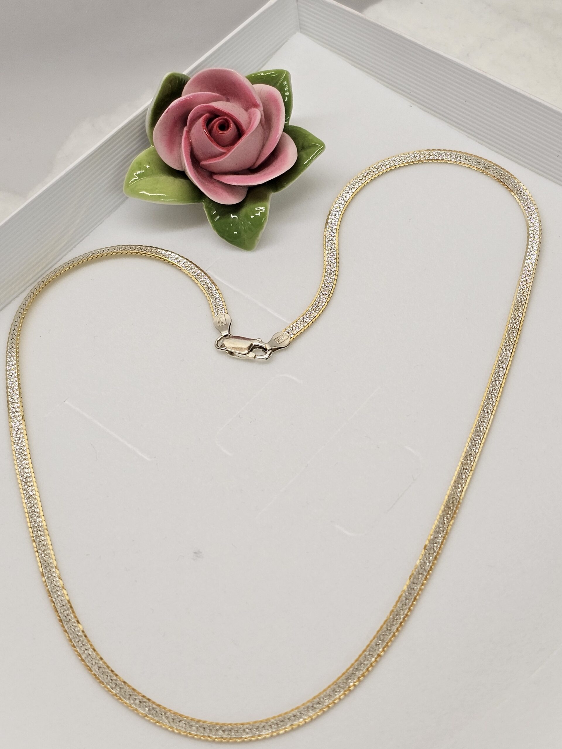 45 cm Feine Kette Halskette Schlangenkette Silber 925 teilvergoldet edel Vintage SK1556 – Bild 2