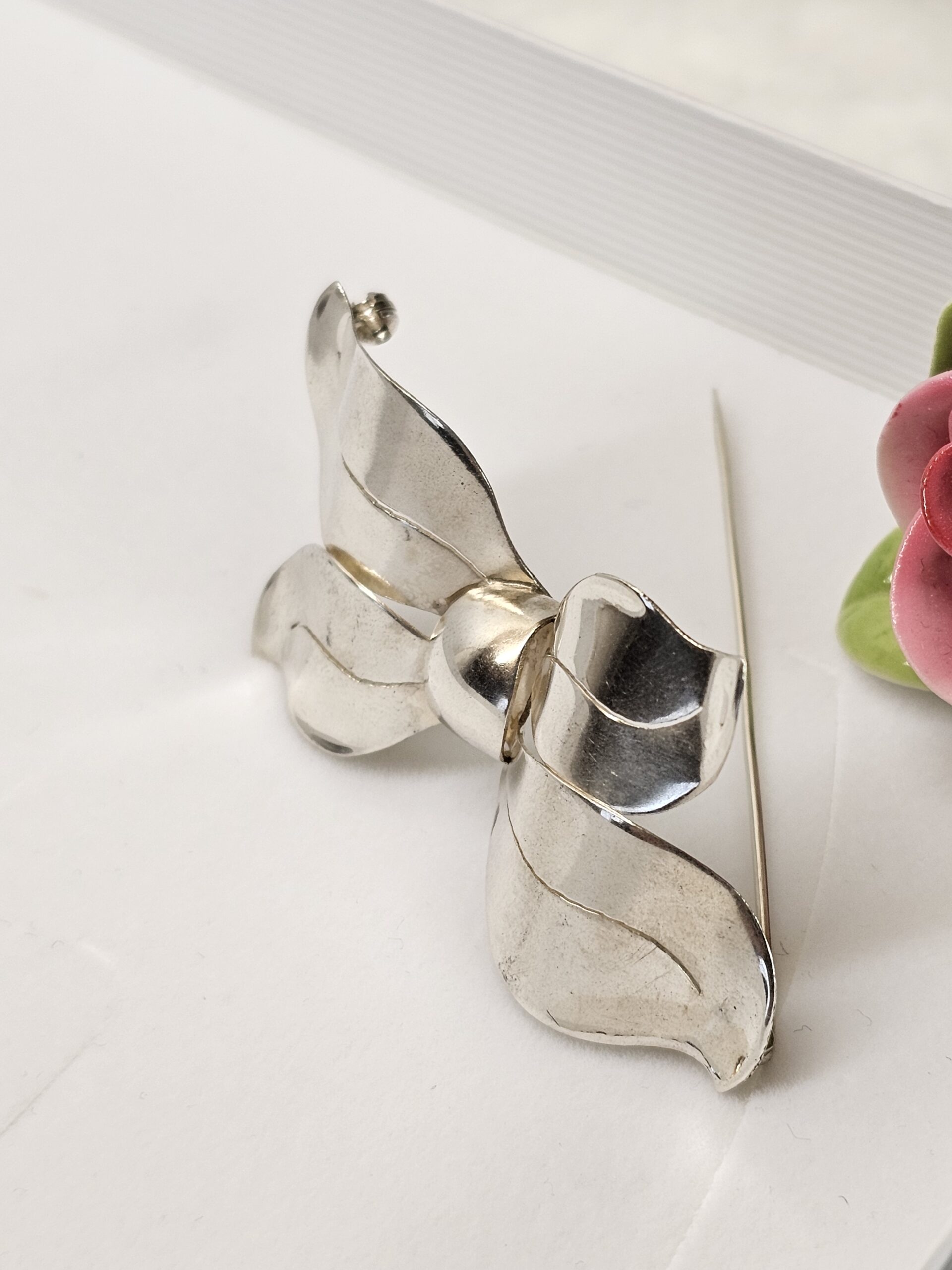 Art Deco Brosche Anstecknadel nostalgisch Schleife Silber 835 Shabby Vintage selten SB419 – Bild 2