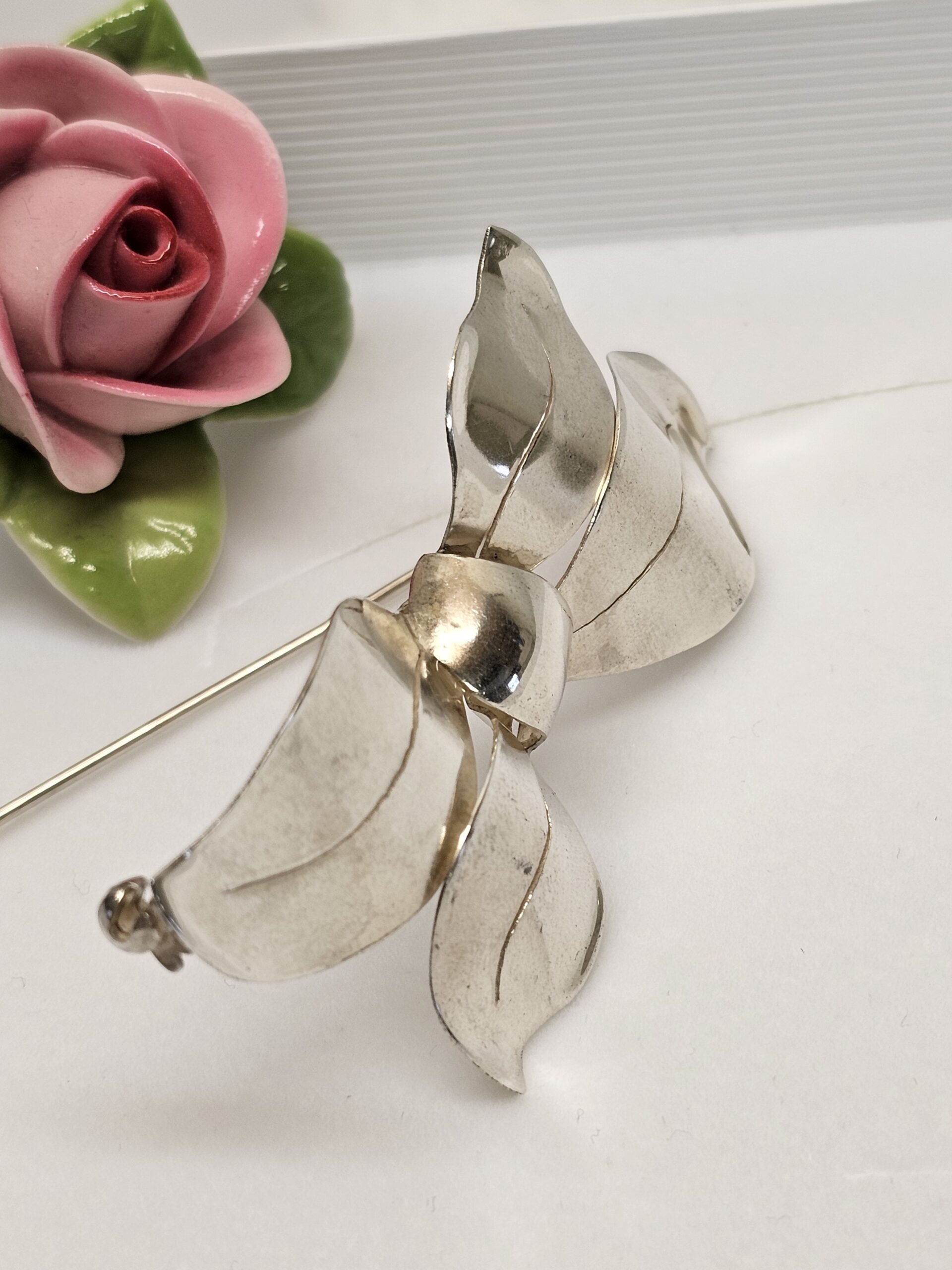 Art Deco Brosche Anstecknadel nostalgisch Schleife Silber 835 Shabby Vintage selten SB419 – Bild 3