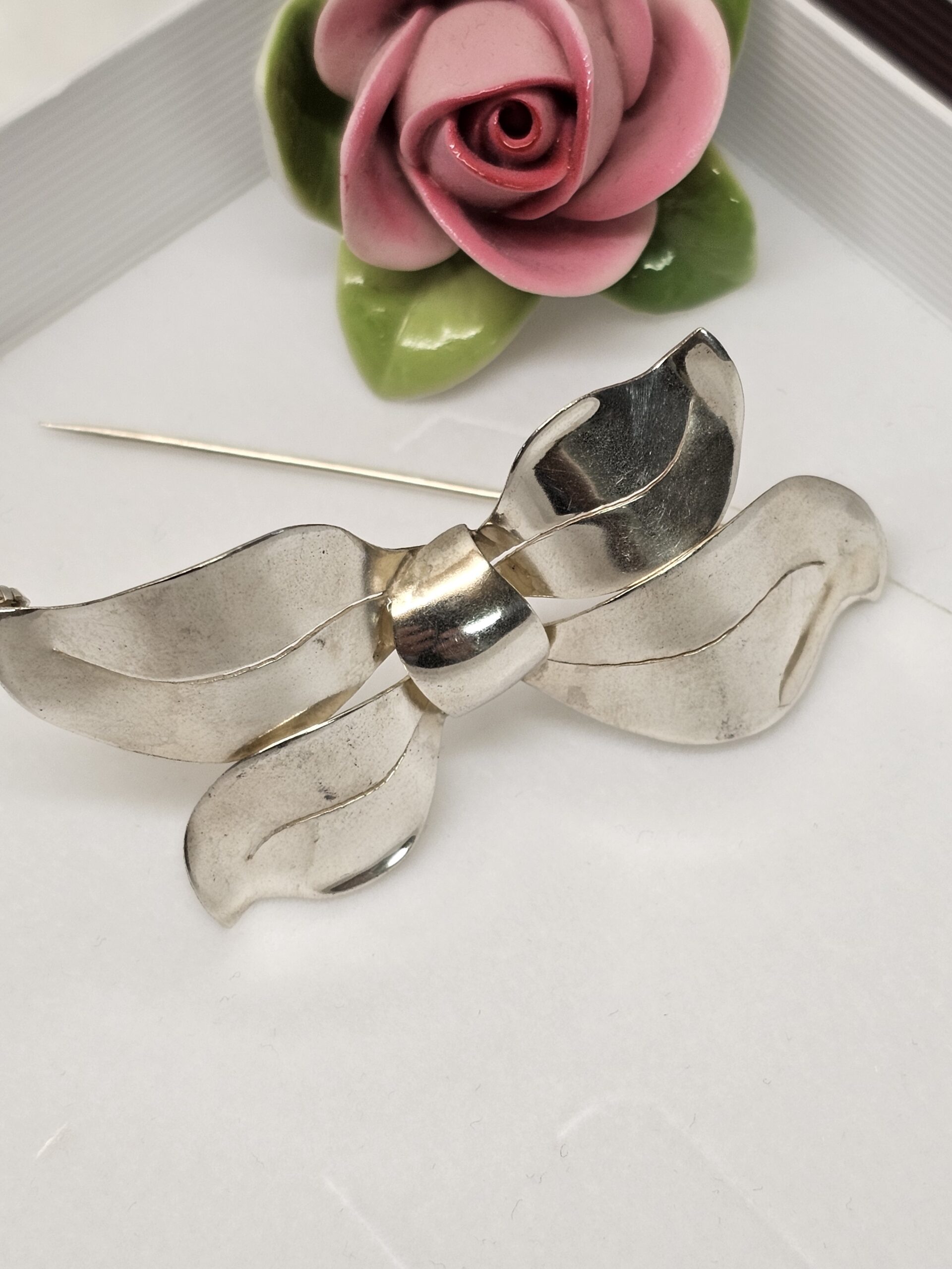 Art Deco Brosche Anstecknadel nostalgisch Schleife Silber 835 Shabby Vintage selten SB419 – Bild 4