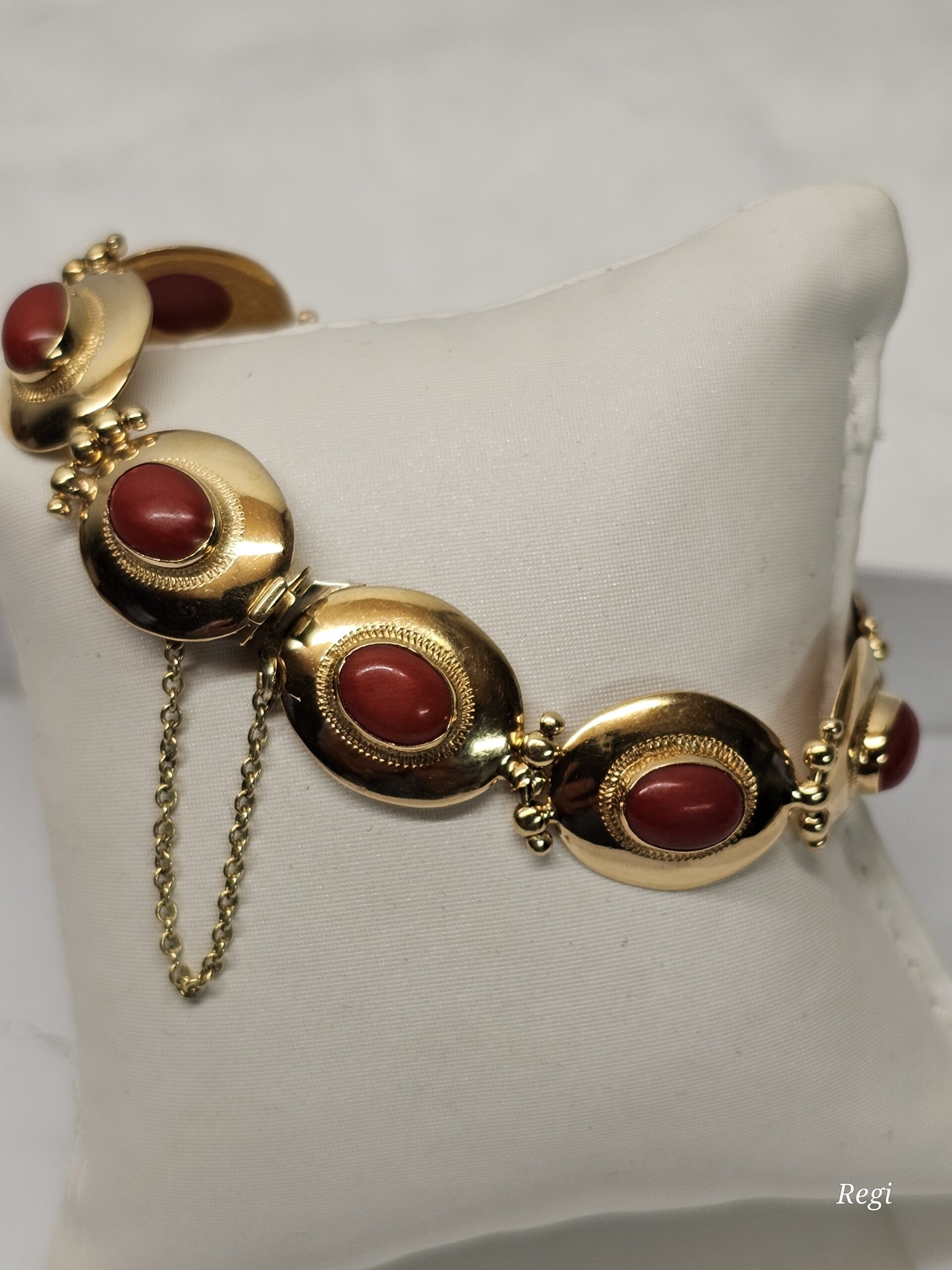 18 cm Elegantes nostalgisches Armband Gliederarmband Gold 750 Koralle Design Vintage selten rar GA129 – Bild 2