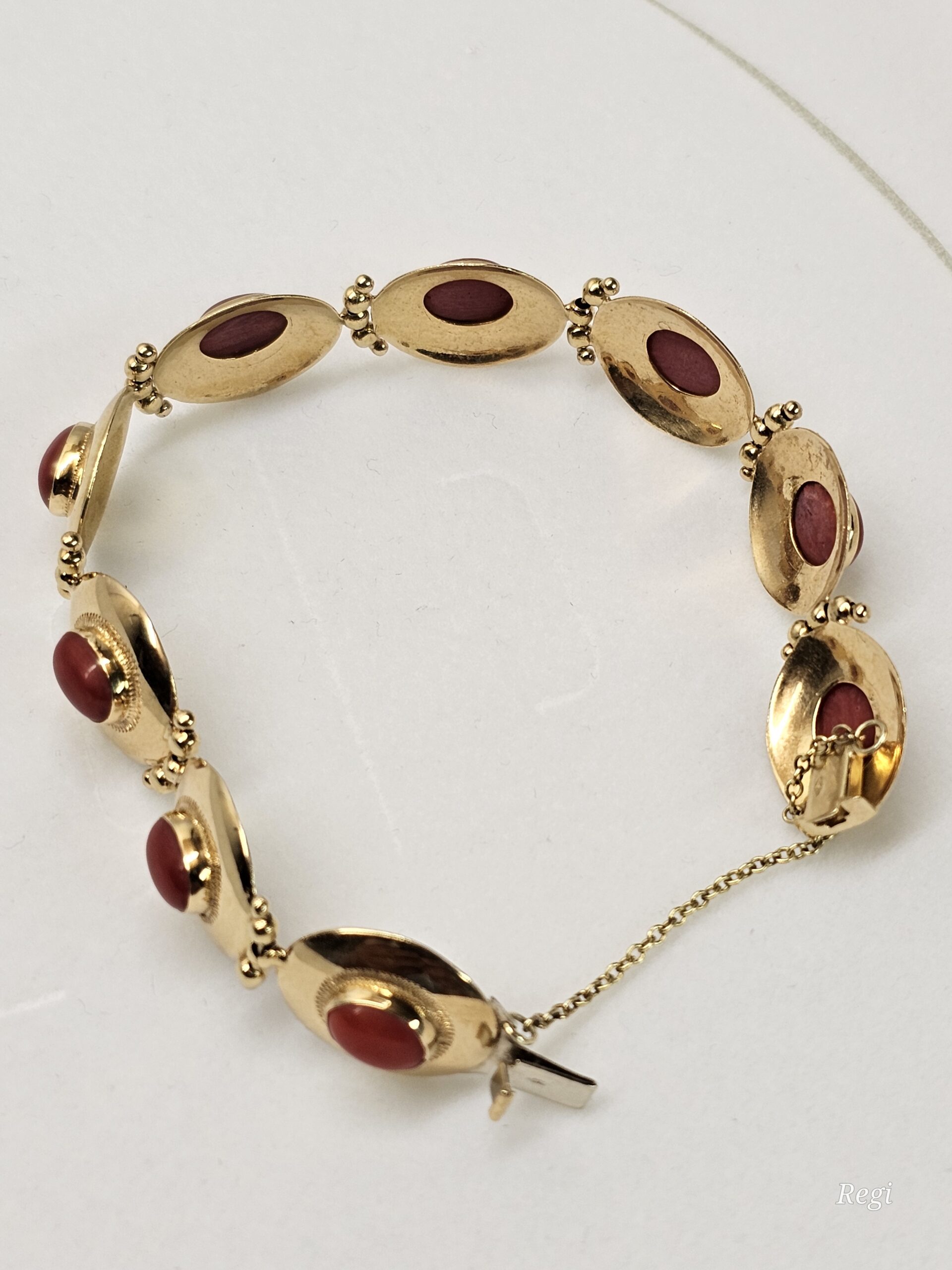 18 cm Elegantes nostalgisches Armband Gliederarmband Gold 750 Koralle Design Vintage selten rar GA129 – Bild 3