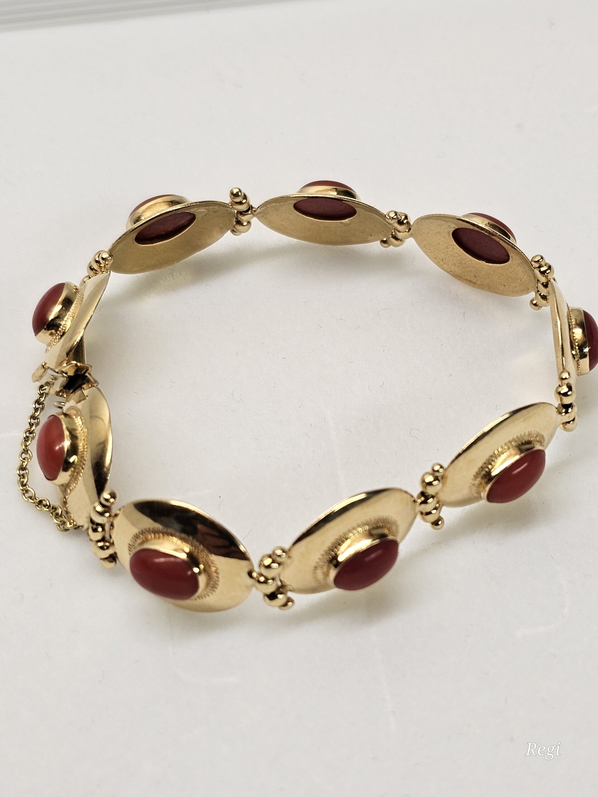 18 cm Elegantes nostalgisches Armband Gliederarmband Gold 750 Koralle Design Vintage selten rar GA129 – Bild 4